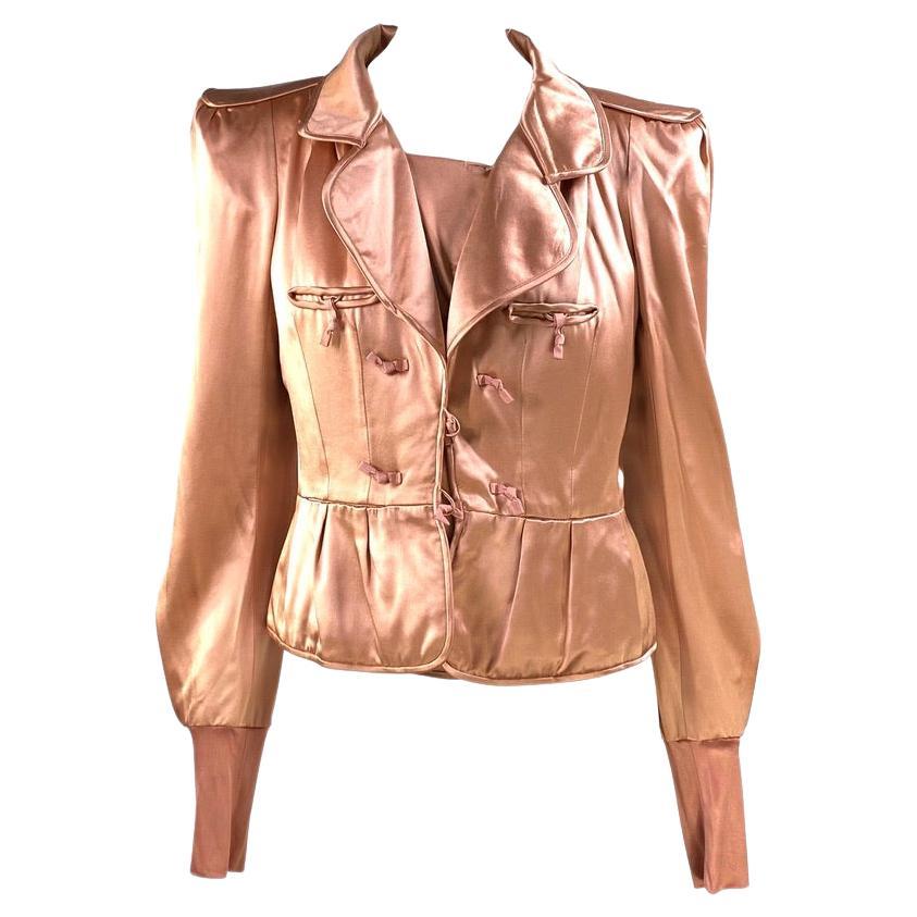 F/W 2004 Yves Saint Laurent by Tom Ford Pink Silk Pagoda Chinoiserie Jacket For Sale