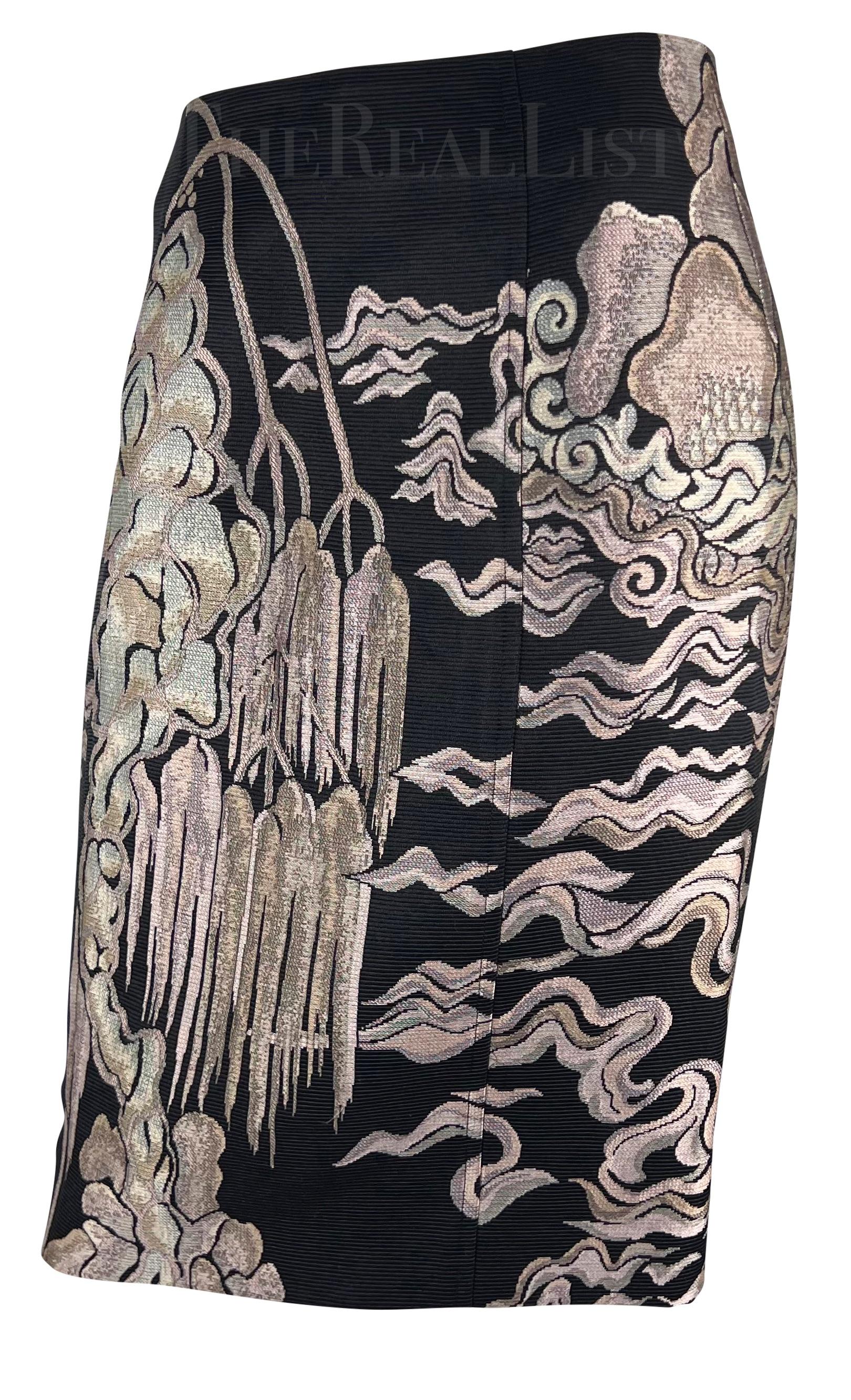 F/W 2004 Yves Saint Laurent by Tom Ford Pink Willow Chinoiserie Skirt In Excellent Condition For Sale In West Hollywood, CA