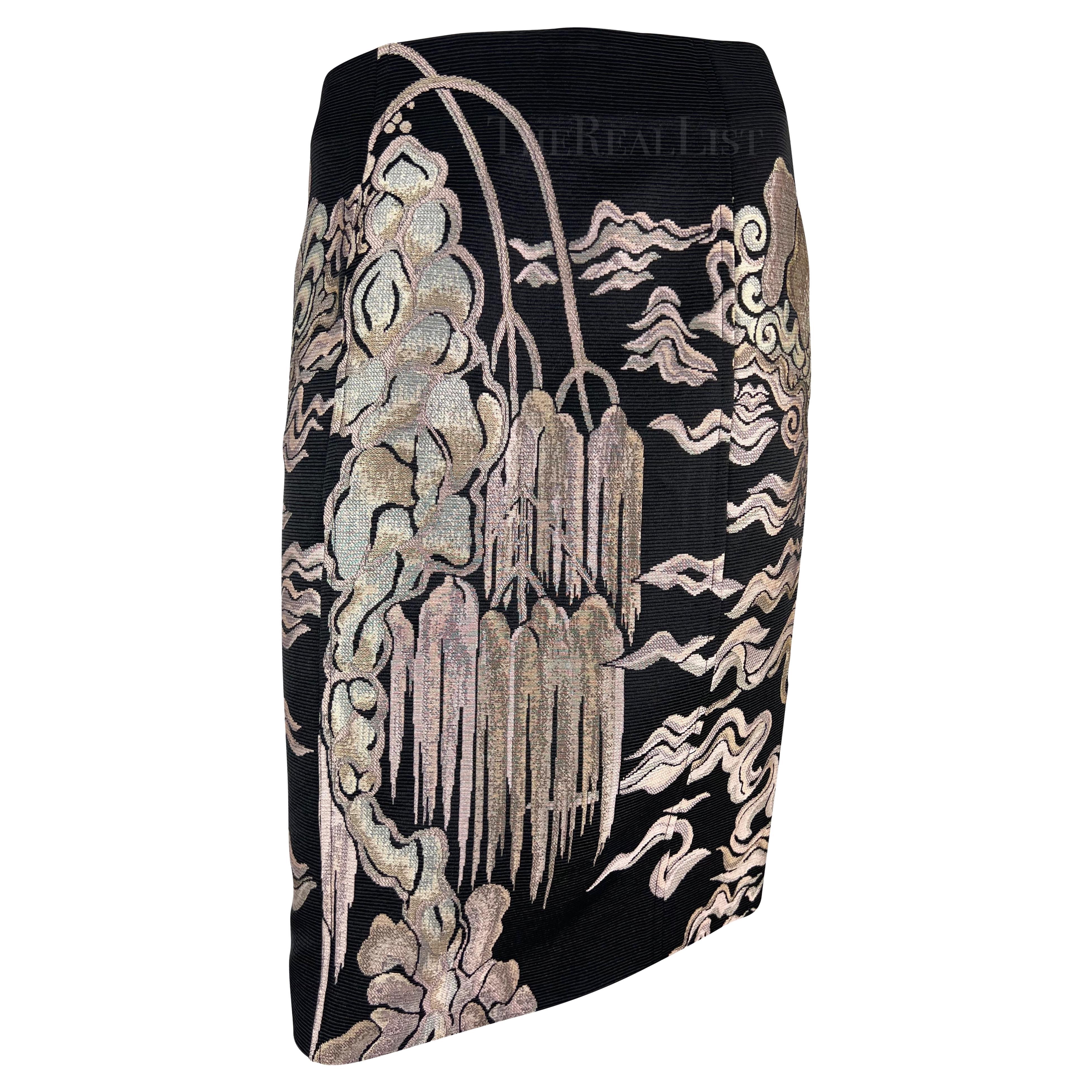 F/W 2004 Yves Saint Laurent by Tom Ford Pink Willow Chinoiserie Skirt For Sale