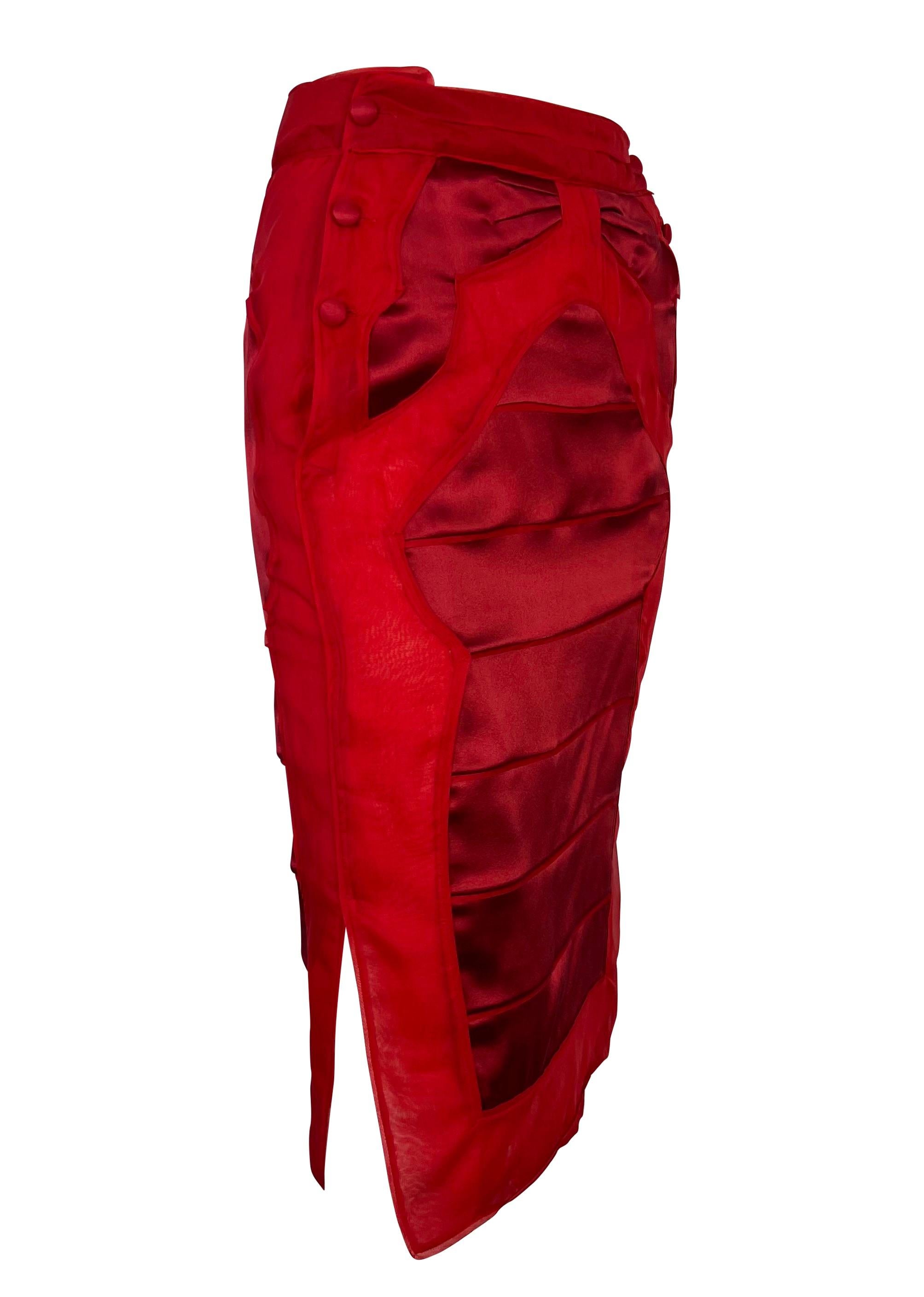 F/W 2004 Yves Saint Laurent by Tom Ford Red Scale Chinoiserie Silk Skirt For Sale 5