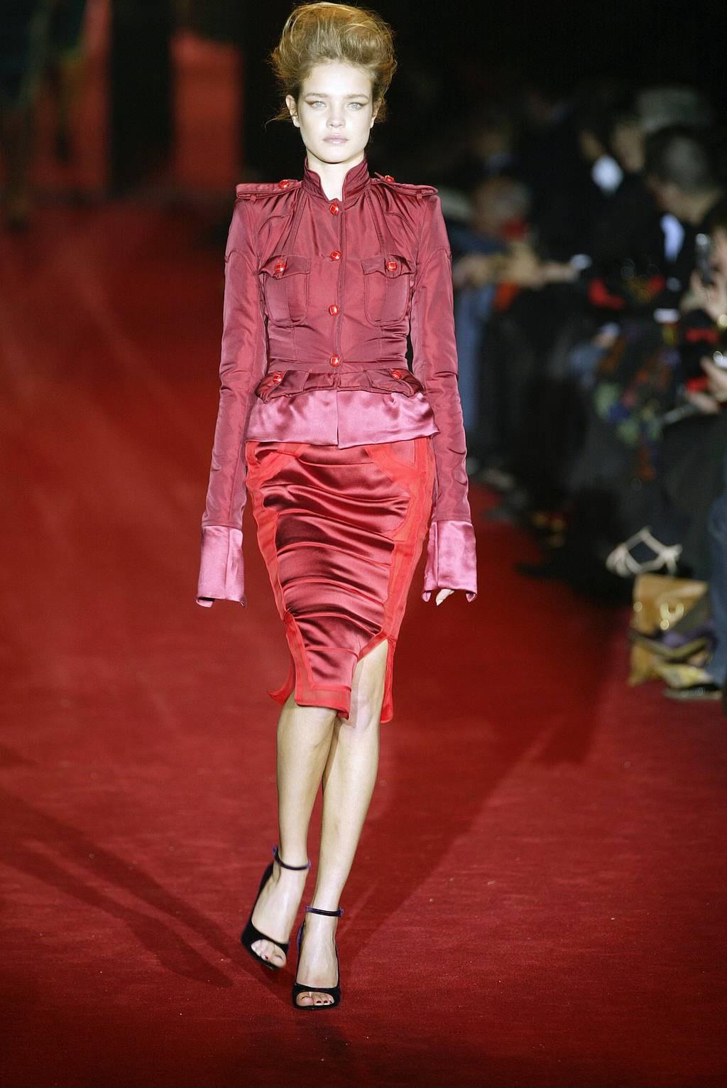 F/W 2004 Yves Saint Laurent by Tom Ford Red Scale Chinoiserie Silk Skirt For Sale 9