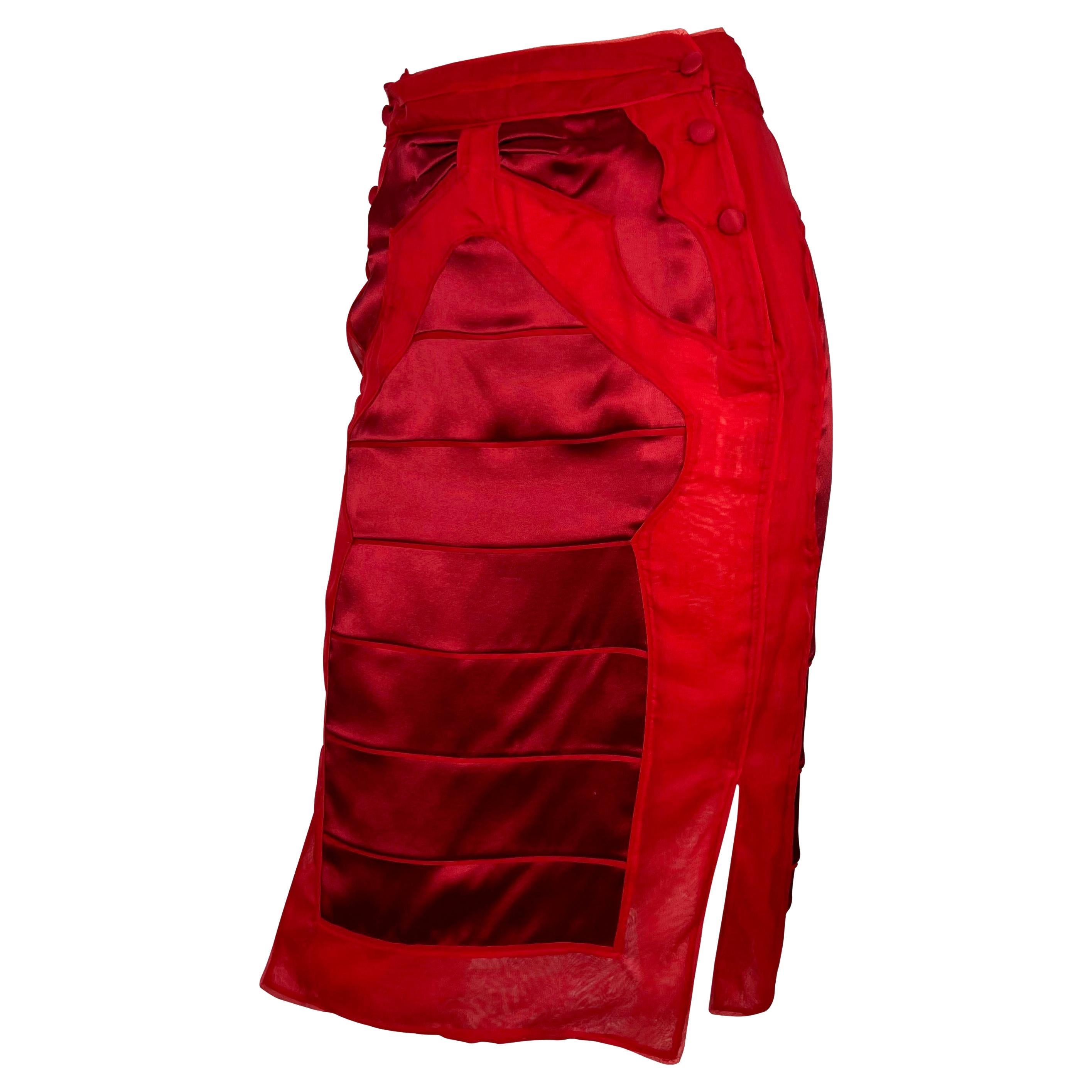 Presenting a deep red silk pencil skirt designed by Tom Ford for Yves Saint Laurent Rive Gauche's Fall/Winter 2004 collection. This collection, commonly referred to as 