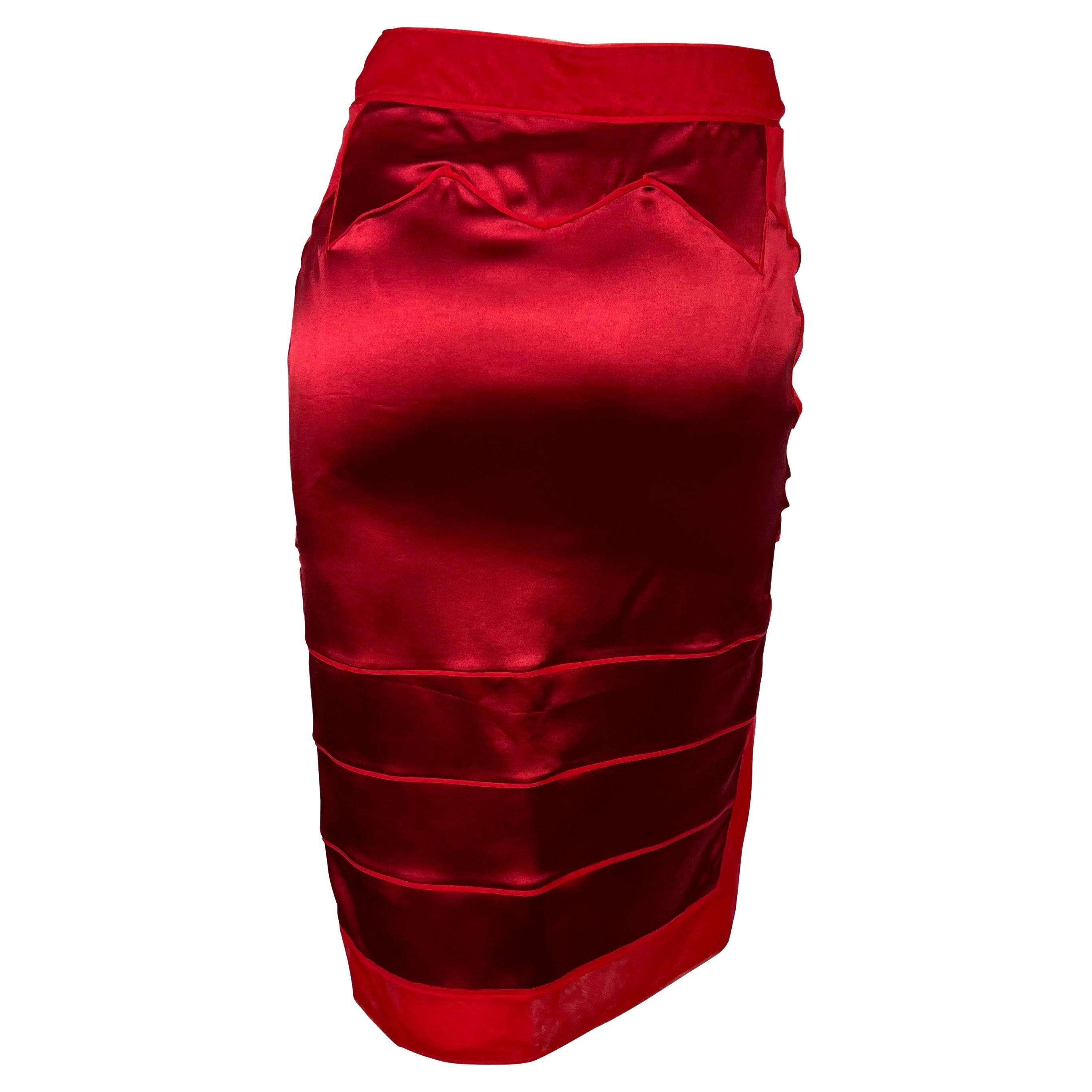 F/W 2004 Yves Saint Laurent by Tom Ford Red Scale Chinoiserie Silk Skirt For Sale 1