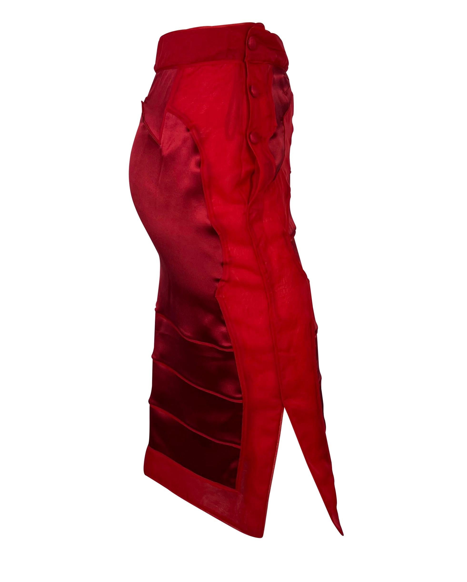F/W 2004 Yves Saint Laurent by Tom Ford Red Scale Chinoiserie Silk Skirt For Sale 3