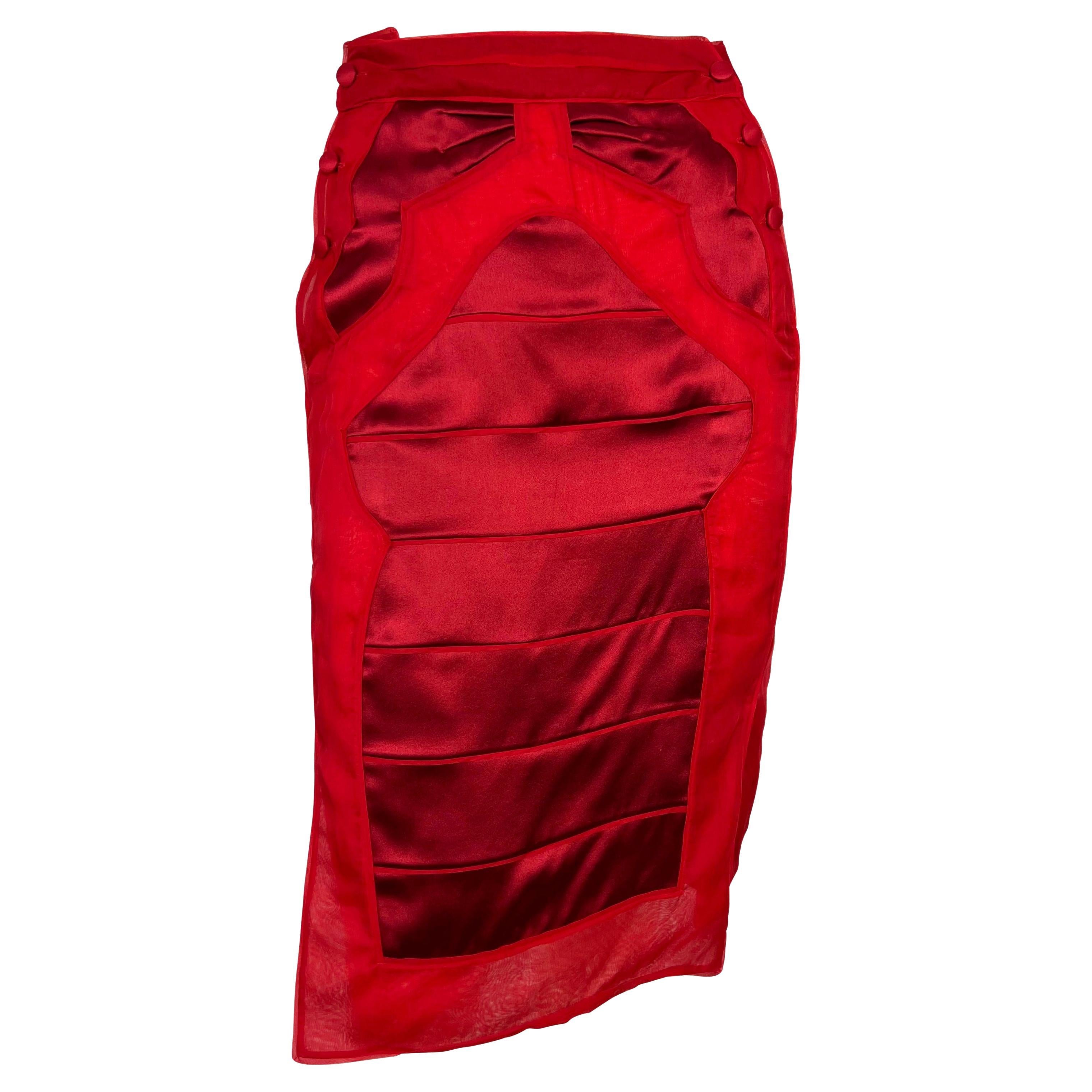 F/W 2004 Yves Saint Laurent by Tom Ford Red Scale Chinoiserie Silk Skirt