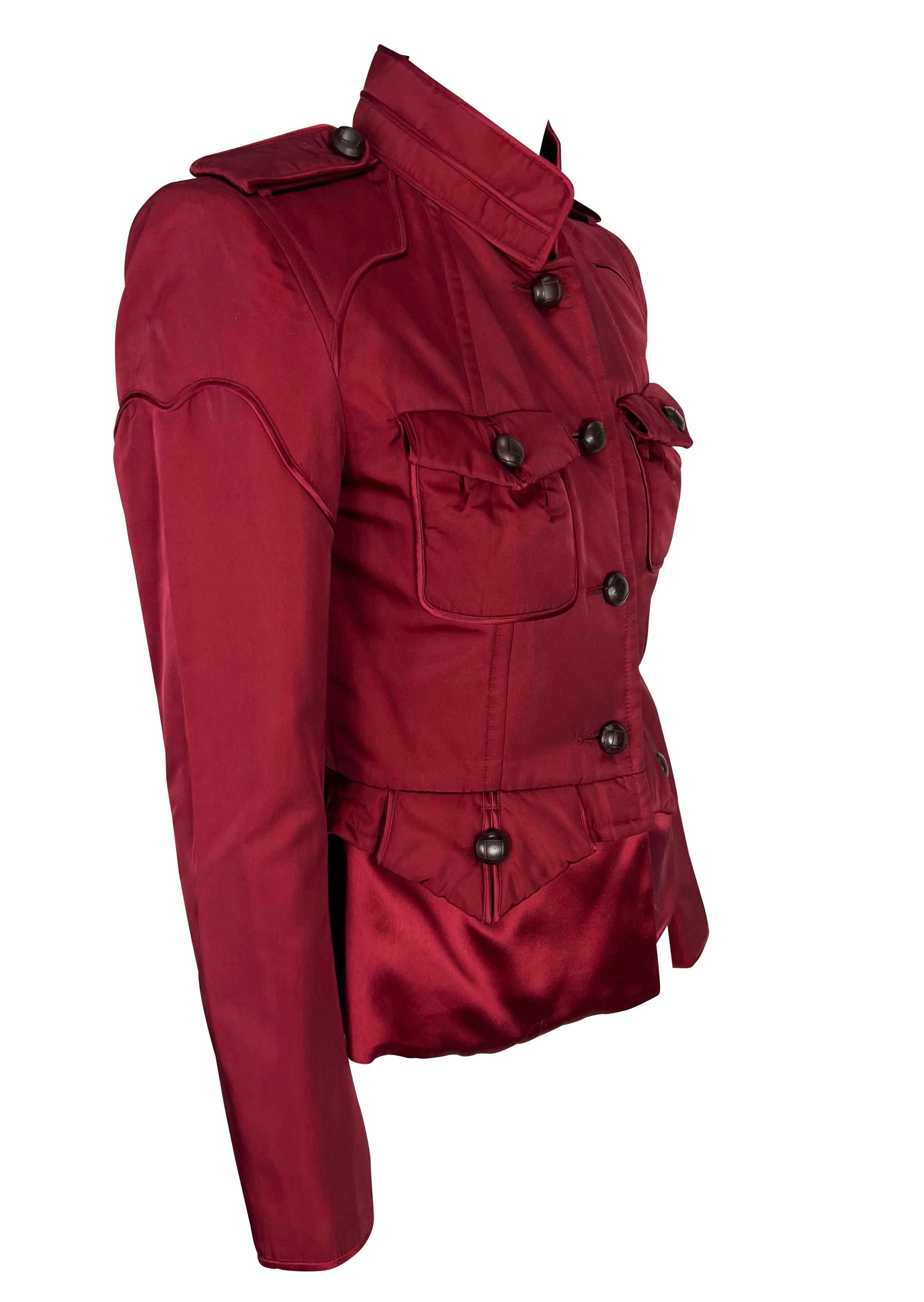 F/W 2004 Yves Saint Laurent by Tom Ford Runway Red Silk Satin Cropped Jacket For Sale 6