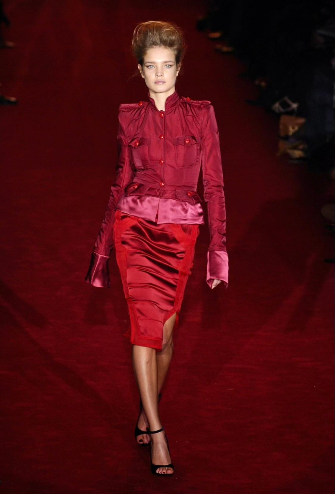 Presenting a striking red cropped silk blazer jacket designed by Tom Ford for Yves Saint Laurent Rive Gauche's Fall/Winter 2004 collection. This collection, commonly referred to as 