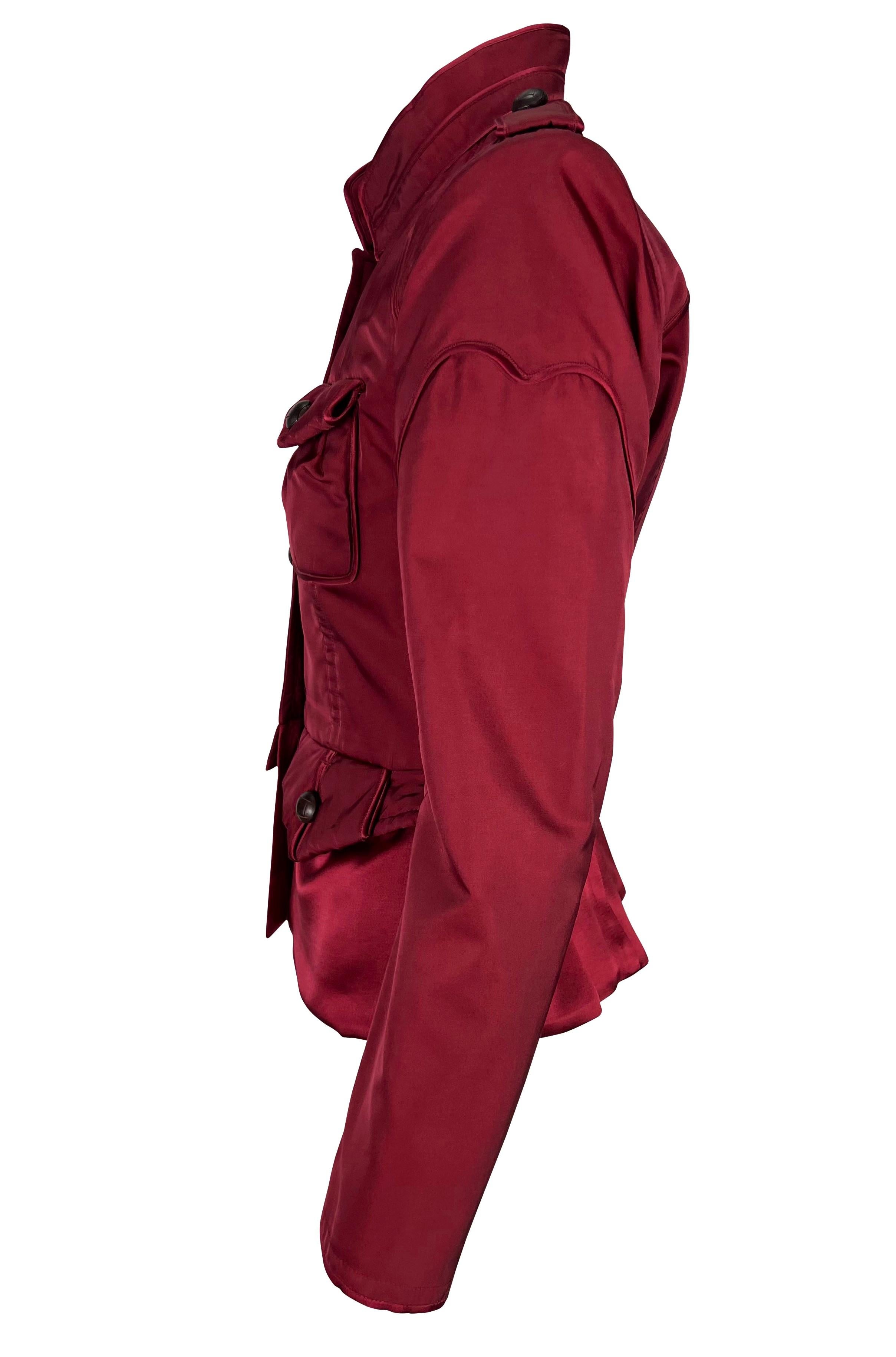 Women's F/W 2004 Yves Saint Laurent by Tom Ford Runway Red Silk Satin Cropped Jacket For Sale