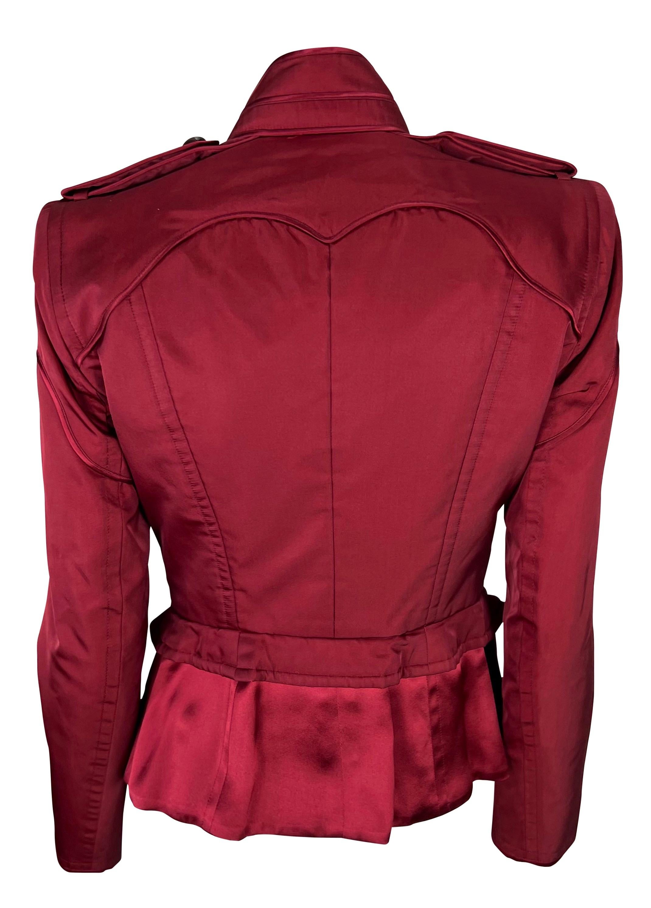 F/W 2004 Yves Saint Laurent by Tom Ford Runway Red Silk Satin Cropped Jacket For Sale 2