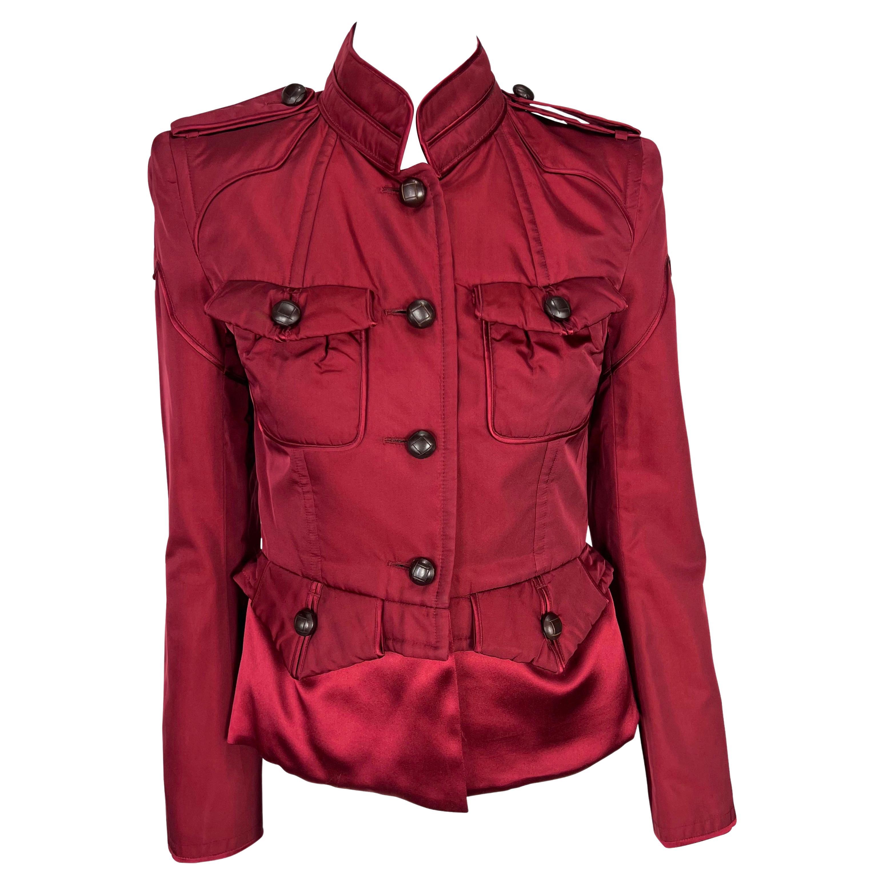 F/W 2004 Yves Saint Laurent by Tom Ford Runway Red Silk Satin Cropped Jacket For Sale