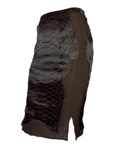 F/W 2004 Yves Saint Laurent by Tom Ford Sheer Brown Scale Chinoiserie Skirt