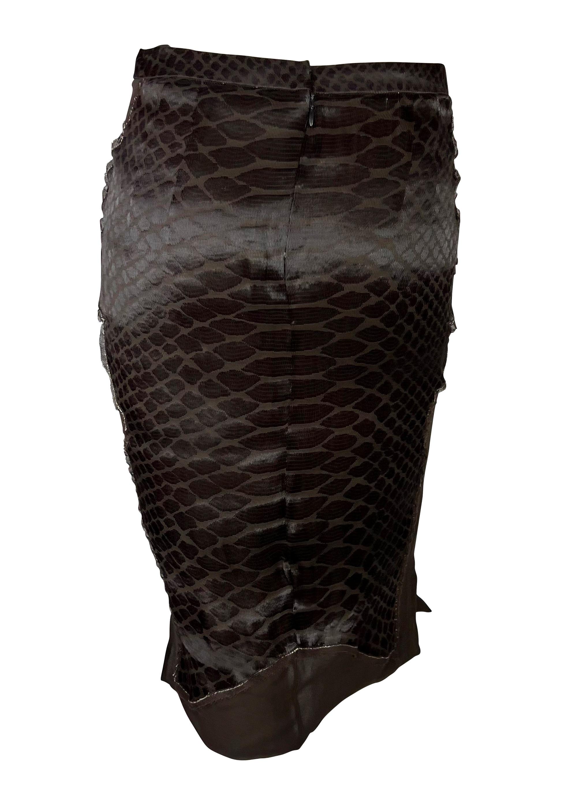 F/W 2004 Yves Saint Laurent by Tom Ford Sheer Brown Scale Chinoiserie Skirt For Sale 2