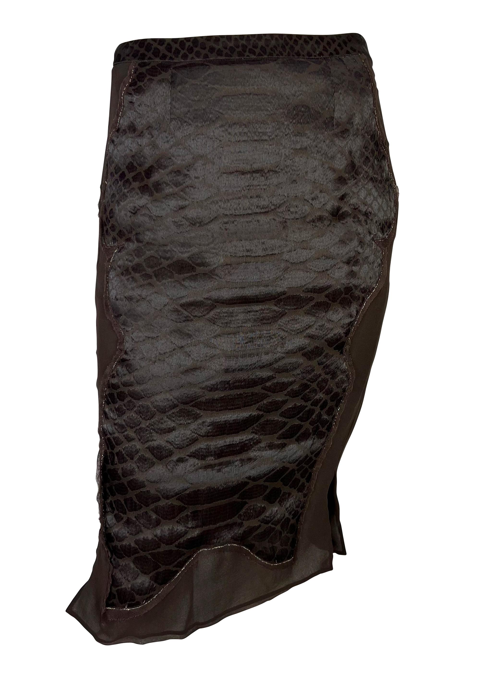 F/W 2004 Yves Saint Laurent by Tom Ford Sheer Brown Scale Chinoiserie Skirt For Sale