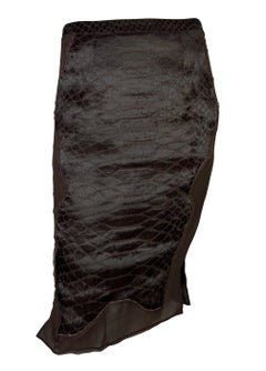 F/W 2004 Yves Saint Laurent by Tom Ford Sheer Brown Scale Chinoiserie Skirt
