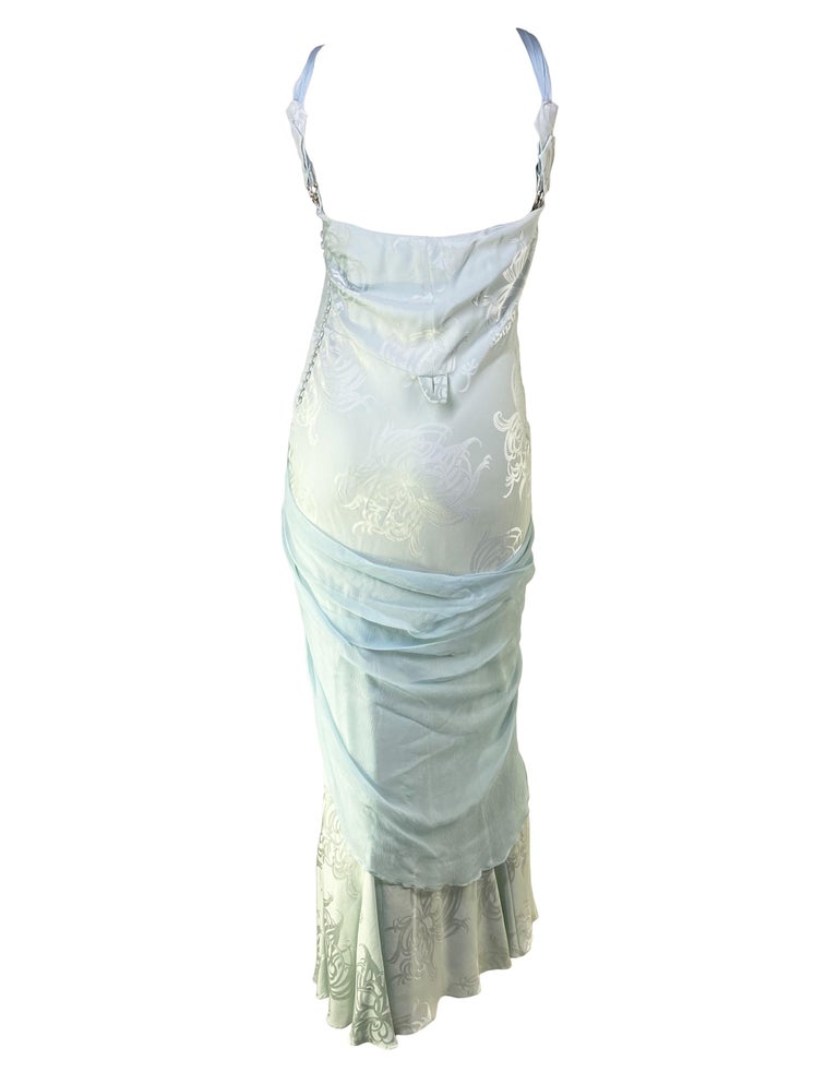 Women's F/W 2005 Christian Dior by John Galliano Blue Floral Silk Chiffon Gown For Sale