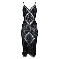 F/W 2005 Christian Dior by John Galliano Sheer Black Lace Dress