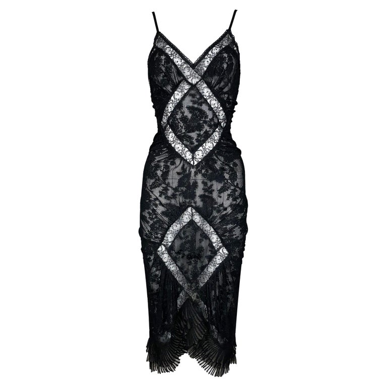F/W 2005 Christian Dior by John Galliano Sheer Black Lace Dress