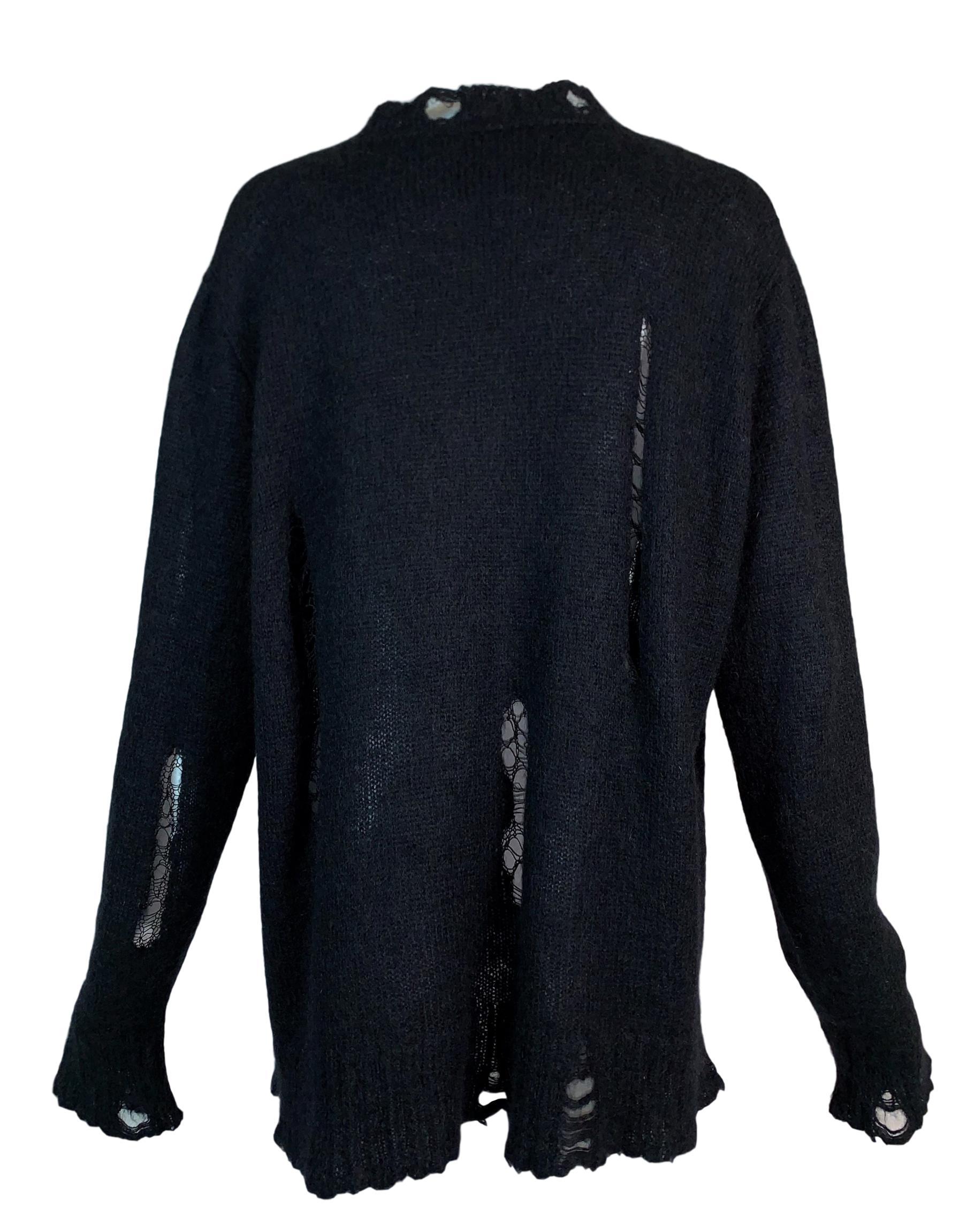F/W 2005 Christian Dior John Galliano Black Knit Distressed Baggy Sweater In Good Condition In Yukon, OK
