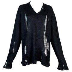 H/W 2005 Christian Dior John Galliano Schwarzer Distressed Baggy-Pullover aus Strick im Used-Look