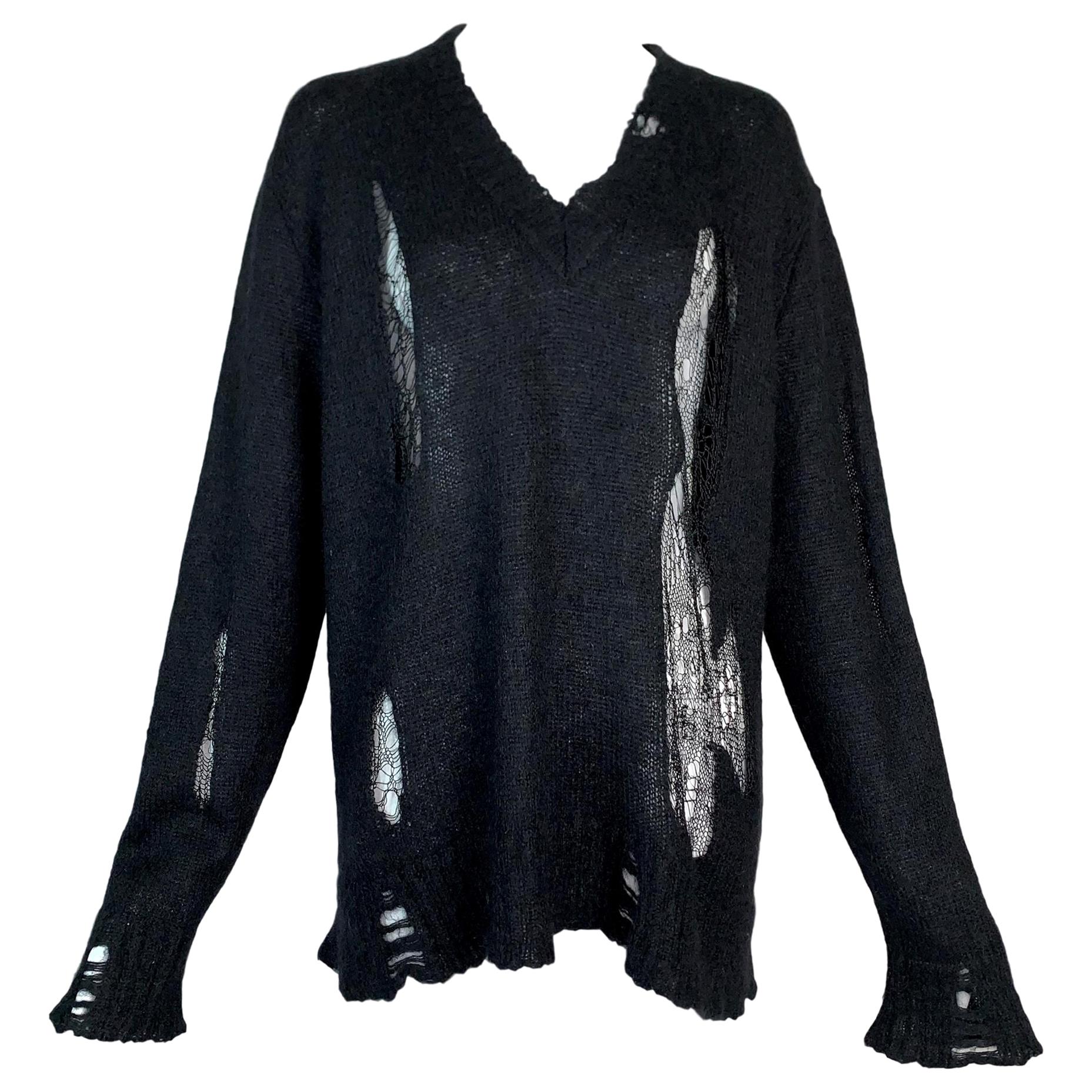 F/W 2005 Christian Dior John Galliano Black Knit Distressed Baggy Sweater