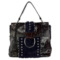 F/W 2005 Dolce & Gabbana Runway Burgundy Eel Skin Purple Lamb Fur Large Tote