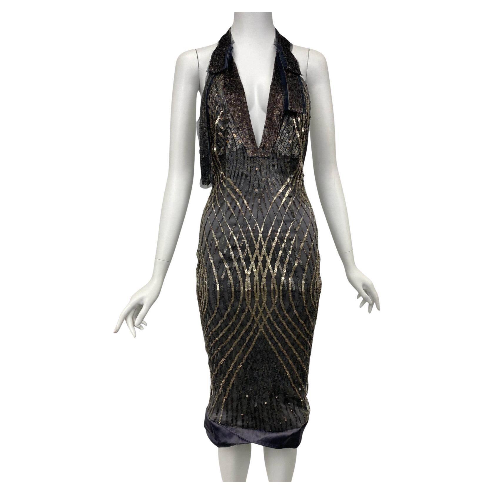 Robe dos nu ornée de sequins Gucci par Alessandra Facchinetti, A/H 2005 Taille 38