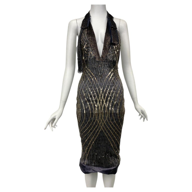 F/W 2005 Gucci Sequin Embellished Backless Dress by Alessandra Facchinetti  Sz:38 For Sale at 1stDibs