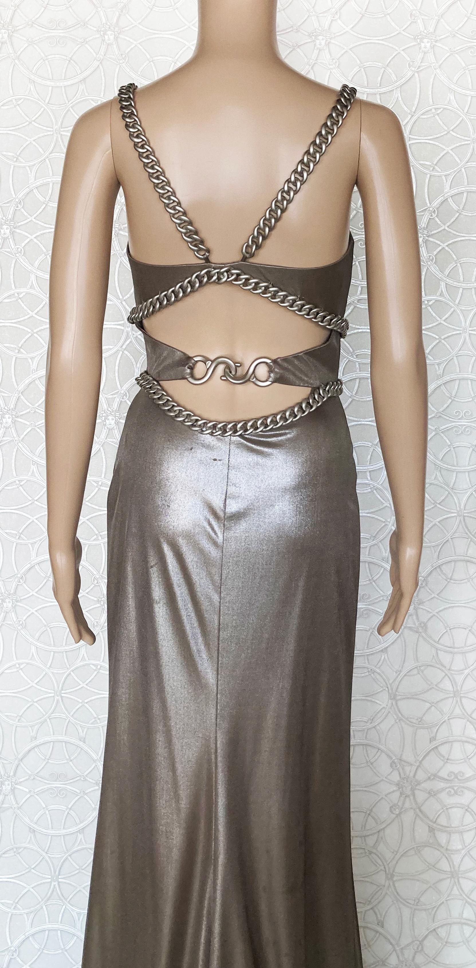 F/W 2005 Look # 45 NEW VERSACE CHAIN EMBELLISHED LONG LAME DRESS 40 - 4 5