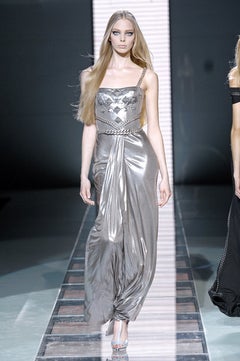 F/W 2005 Look # 45 NEW VERSACE CHAIN EMBELLISHED LONG LAME DRESS 40 - 4