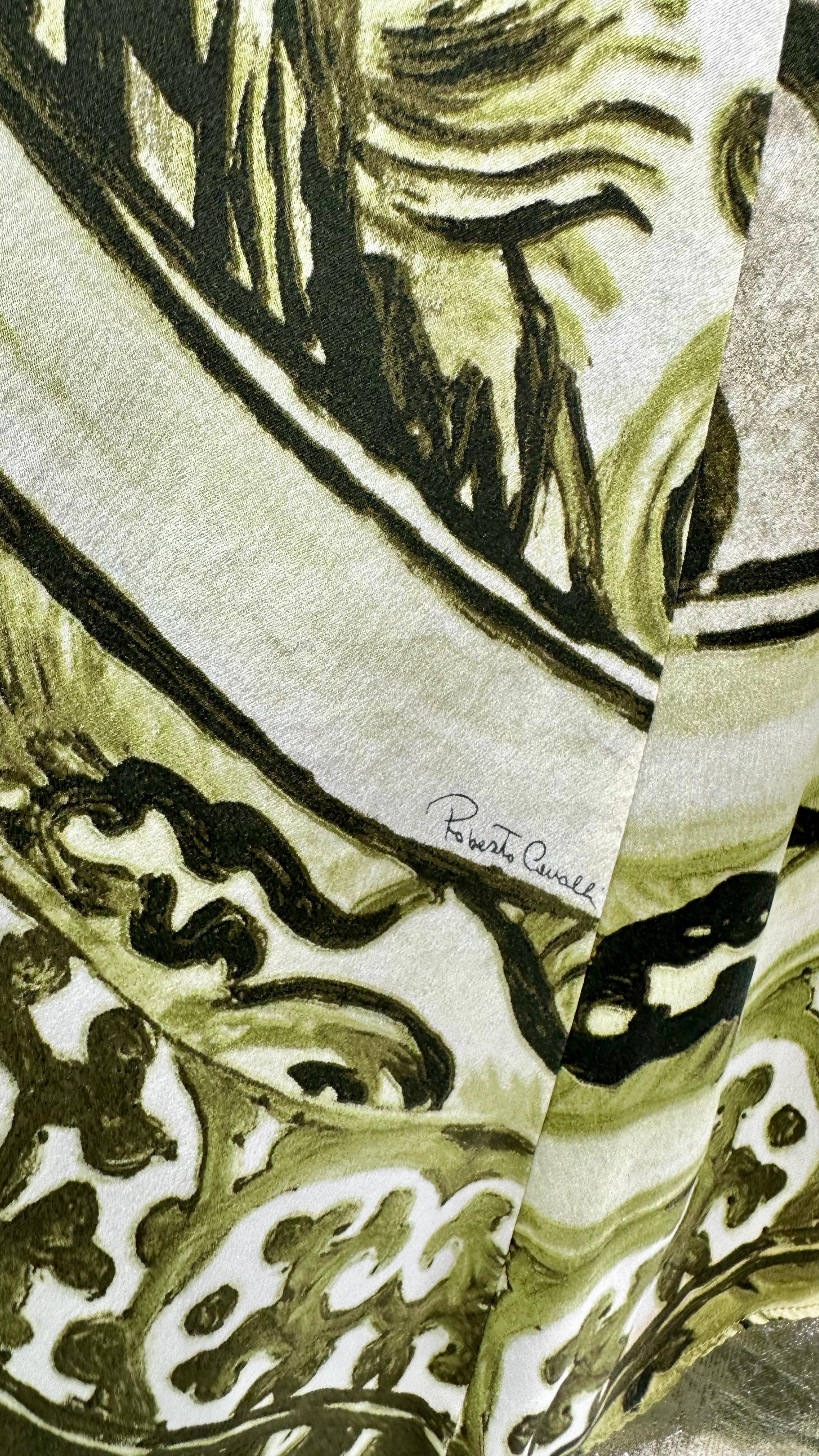 F/W 2005 Roberto Cavalli Green Ming Vase Print Silk Maxi Skirt For Sale 3