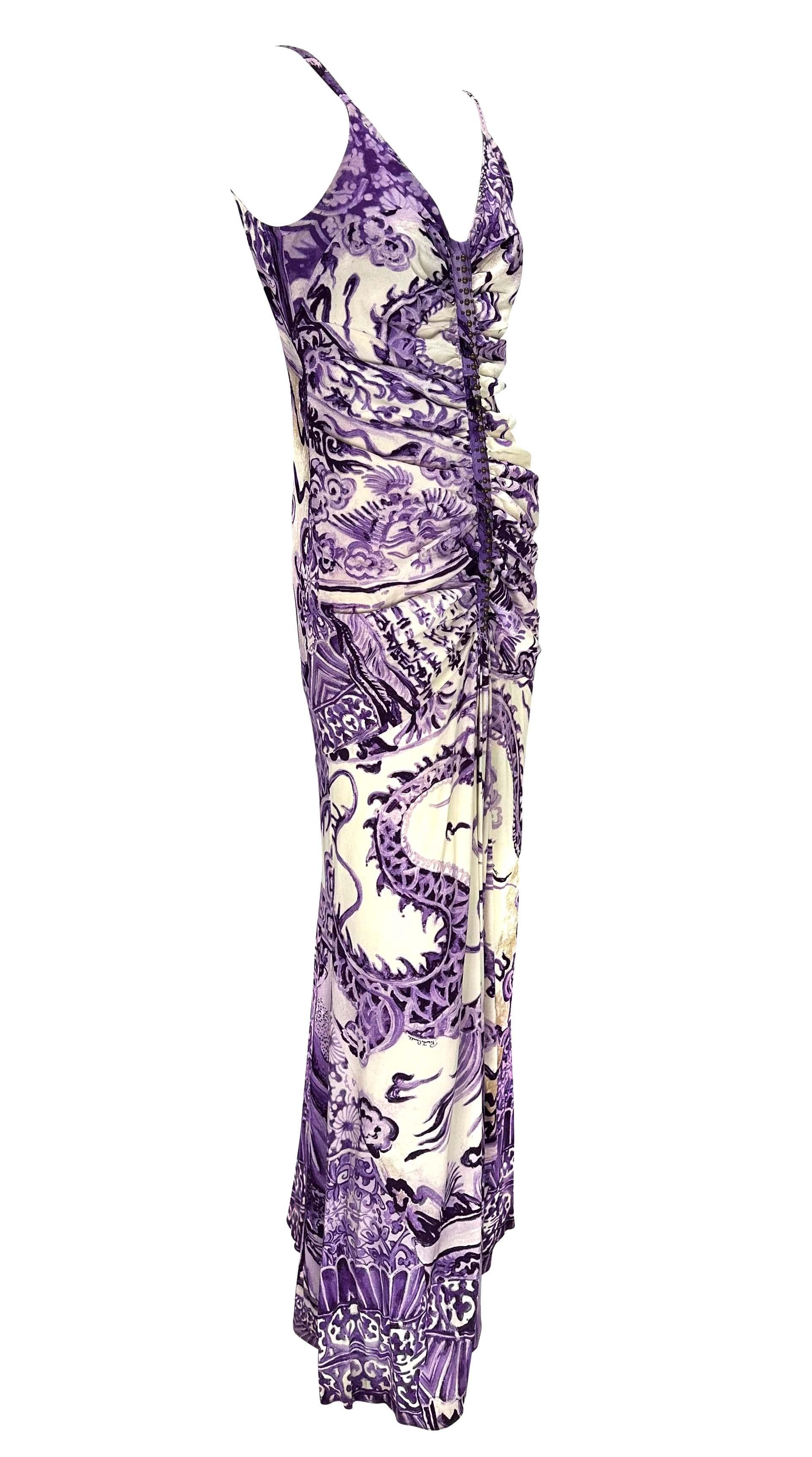 F/W 2005 Roberto Cavalli Ming Vase Print Studded Purple Flare Chinoiserie Gown For Sale 6