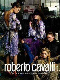 F/W 2005 Roberto Cavalli Ming Vase Druck Nieten Lila Flare Chinoiserie Kleid