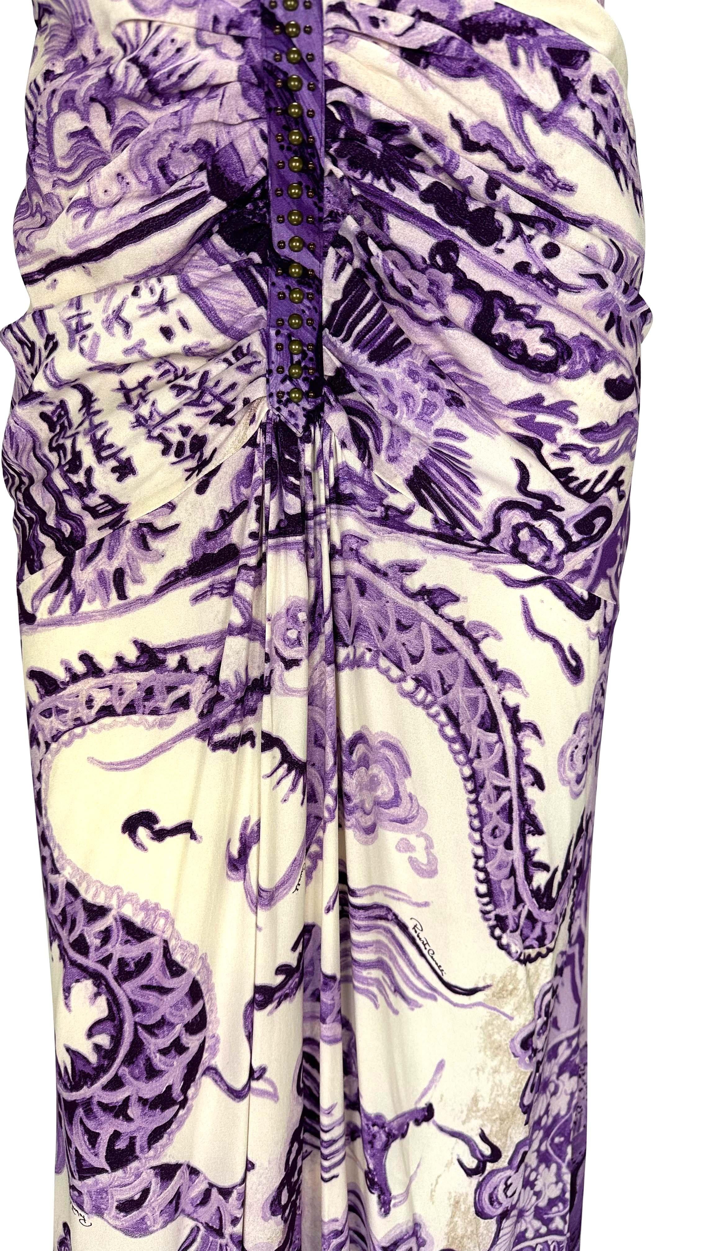F/W 2005 Roberto Cavalli Ming Vase Print Studded Purple Flare Chinoiserie Gown For Sale 1