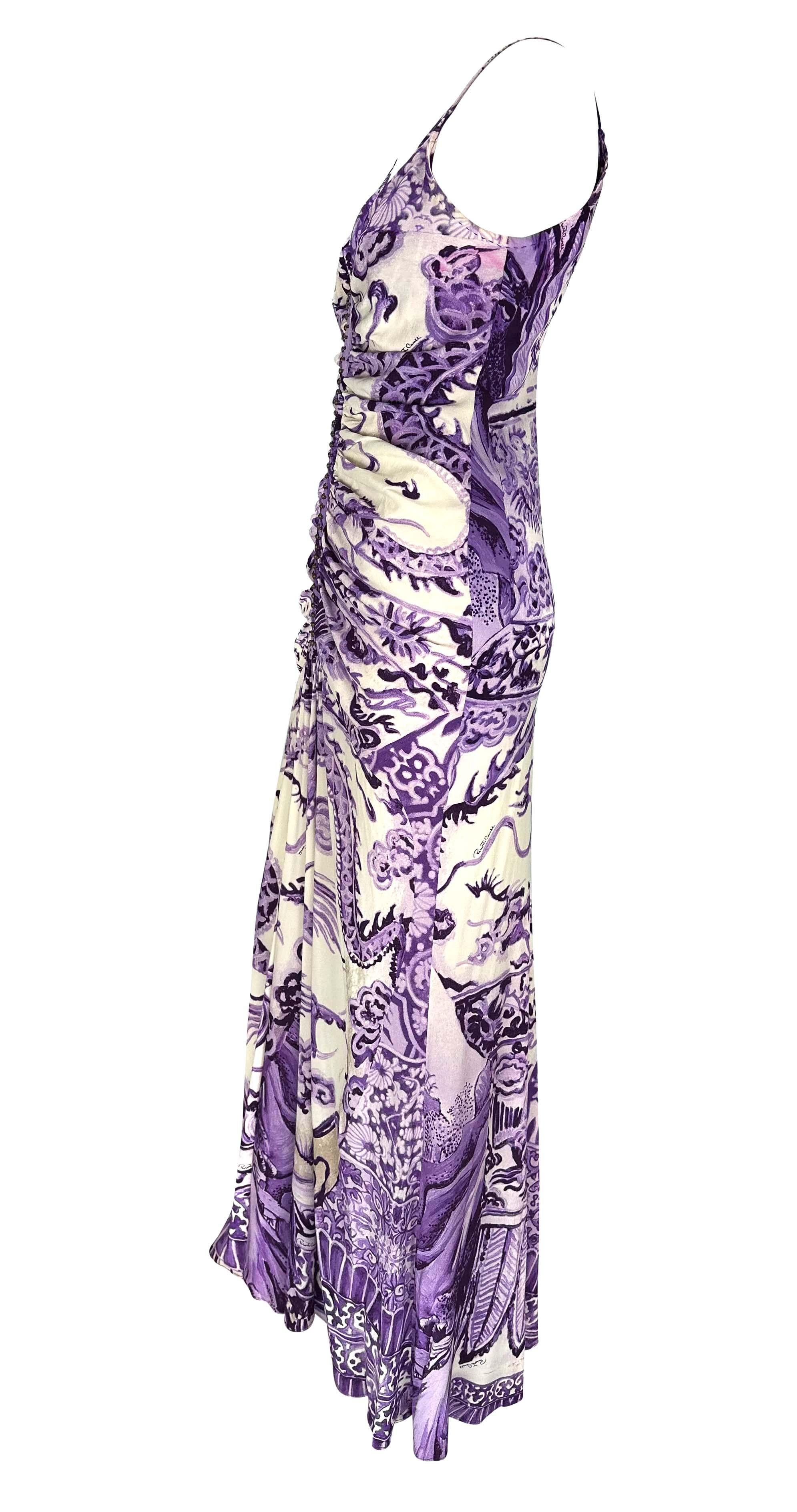 F/W 2005 Roberto Cavalli Ming Vase Print Studded Purple Flare Chinoiserie Gown For Sale 3