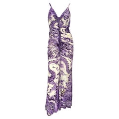 Used F/W 2005 Roberto Cavalli Ming Vase Print Studded Purple Flare Chinoiserie Gown