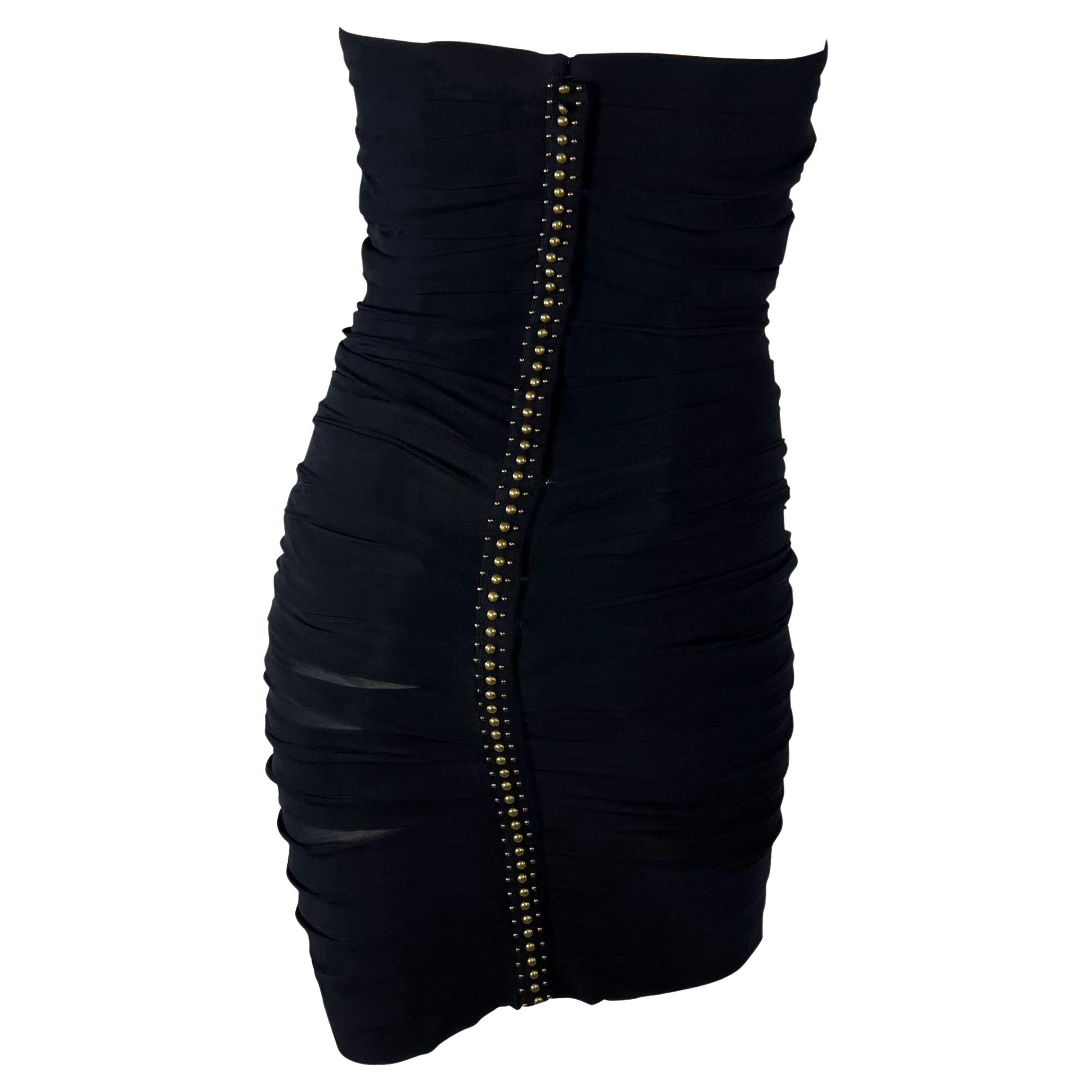 F/W 2005 Roberto Cavalli Runway Black Studded Pleat Boned Strapless Mini Dress In Good Condition For Sale In West Hollywood, CA