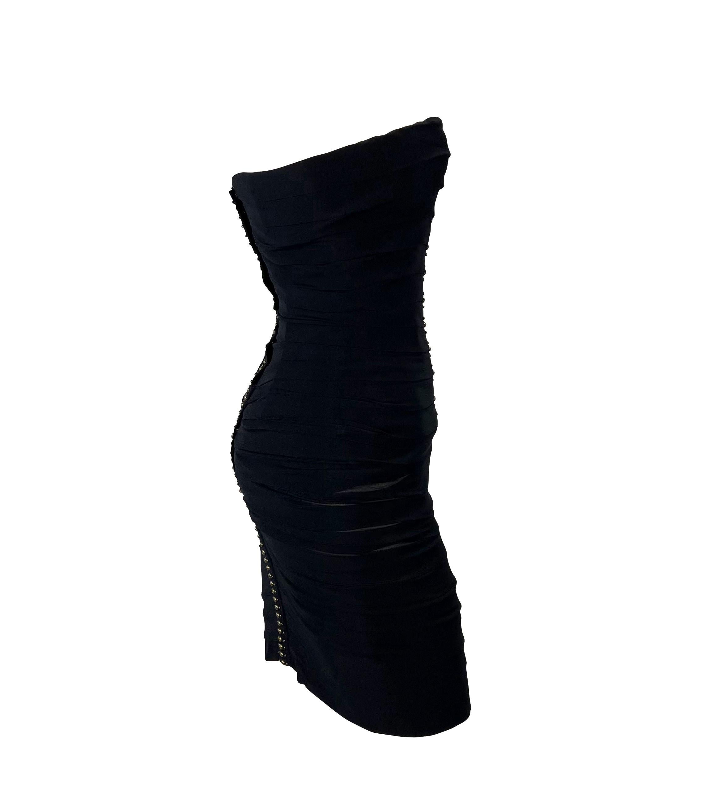 Women's F/W 2005 Roberto Cavalli Runway Black Studded Pleat Boned Strapless Mini Dress For Sale