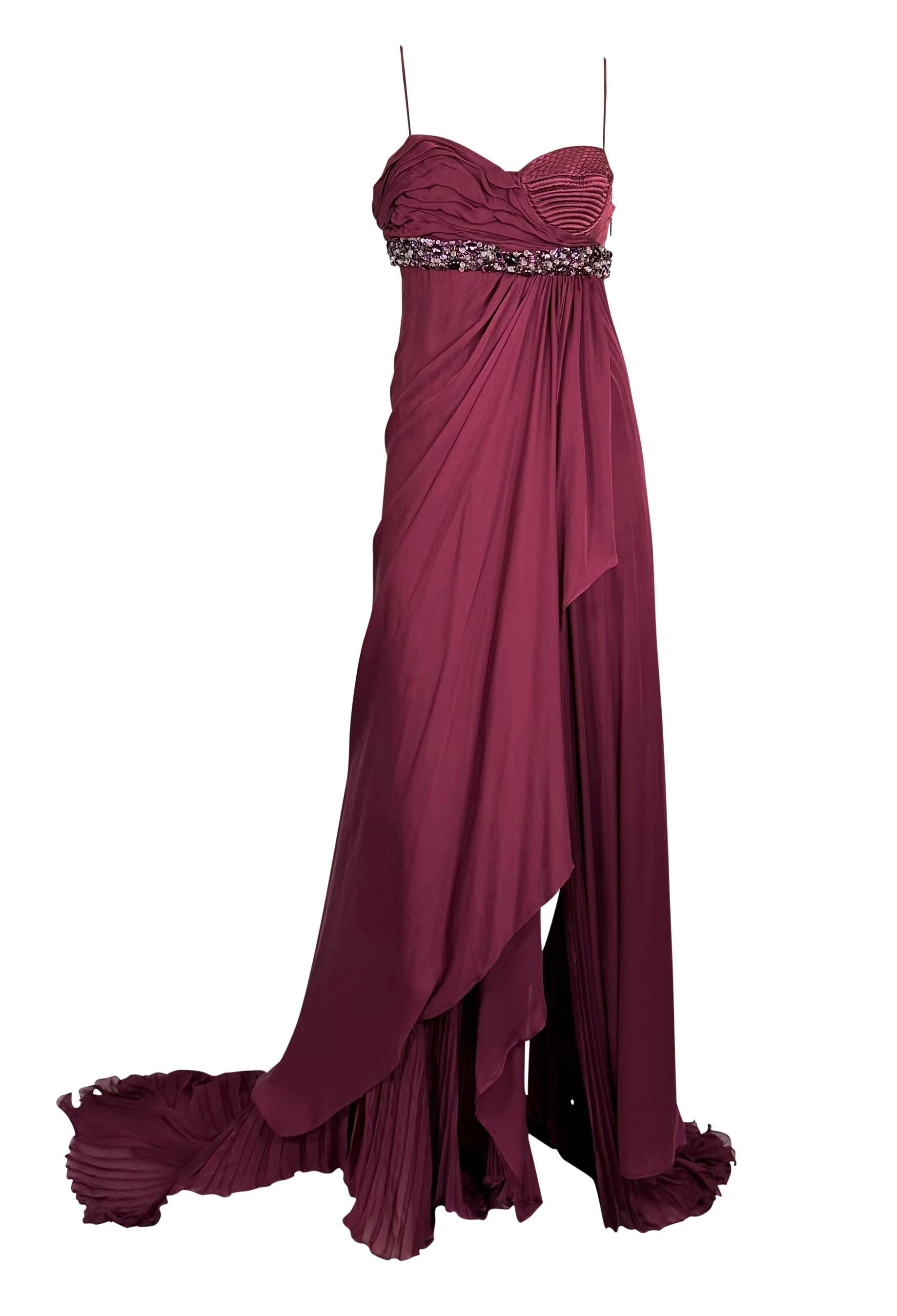 F/W 2005 Roberto Cavalli Runway Purple Rhinestone Silk Chiffon Satin Maxi Gown For Sale 4