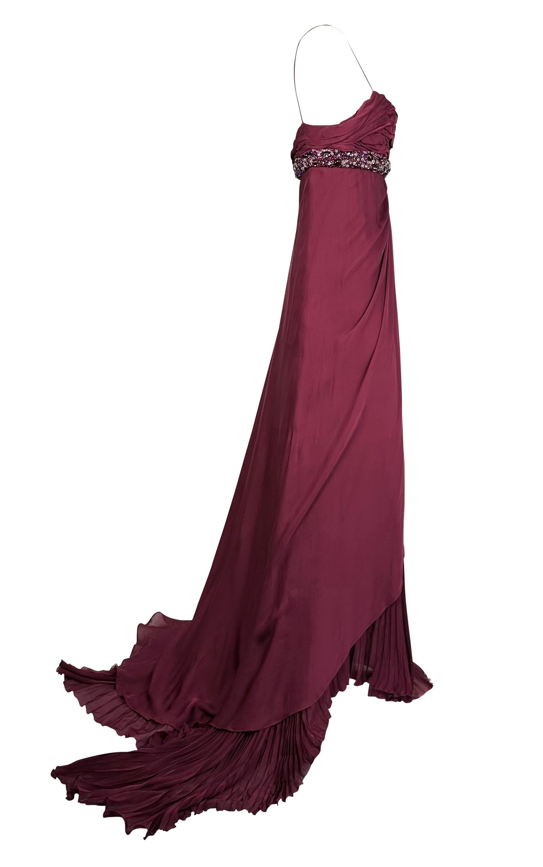 F/W 2005 Roberto Cavalli Runway Purple Rhinestone Silk Chiffon Satin Maxi Gown For Sale 2