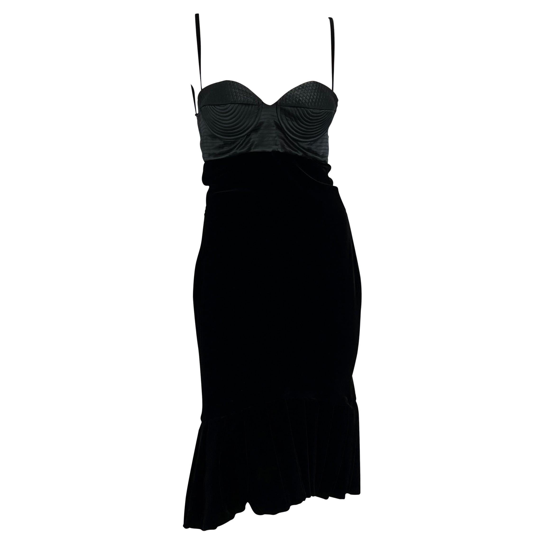 NWT F/W 2005 Roberto Cavalli Runway Sculptural Velvet Satin Bustier Flare Dress  In Excellent Condition For Sale In West Hollywood, CA