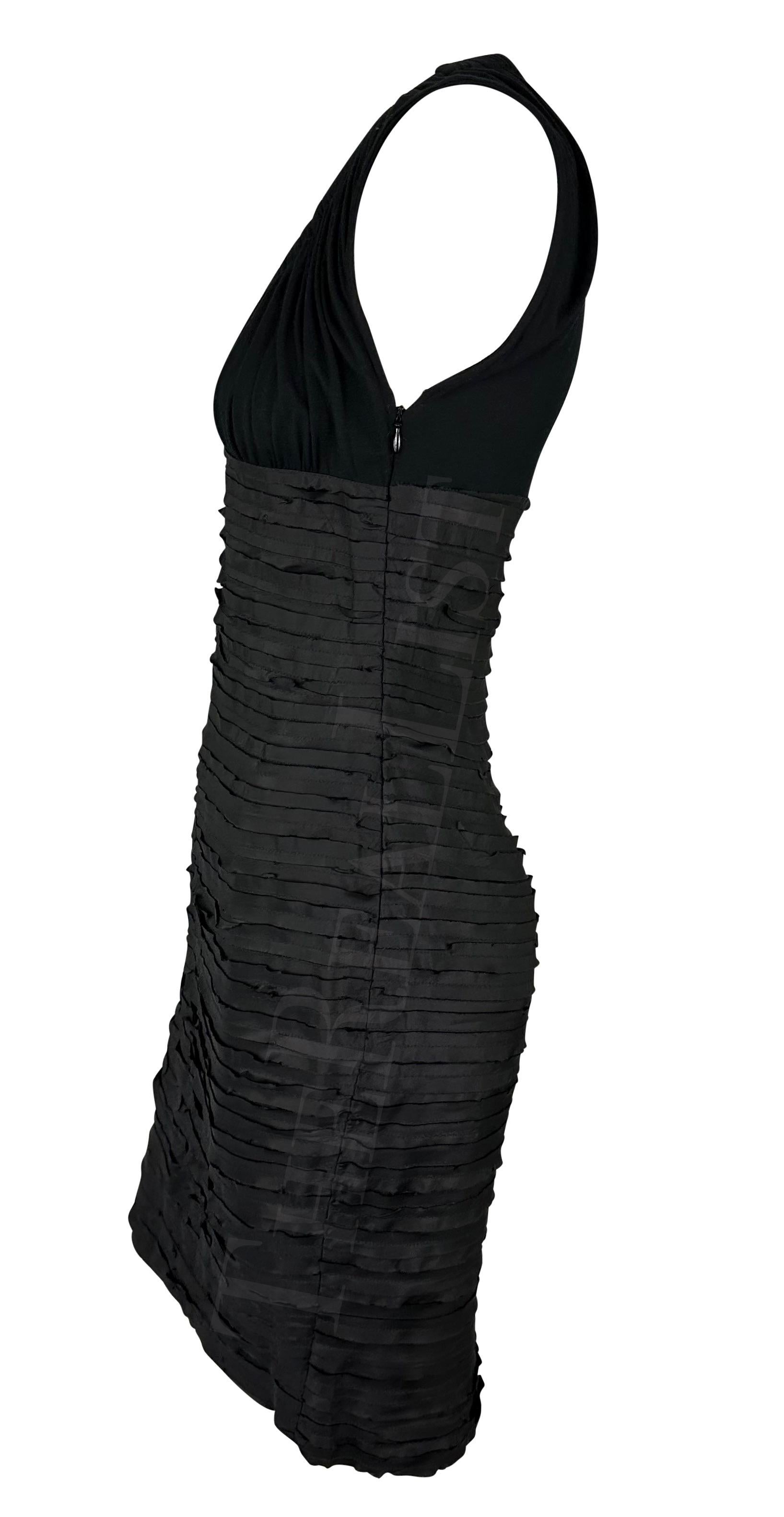 H/W 2005 Versace by Donatella Schwarzes, gerafftes, durchsichtiges Bodycon-Kleid mit Schleife Damen im Angebot