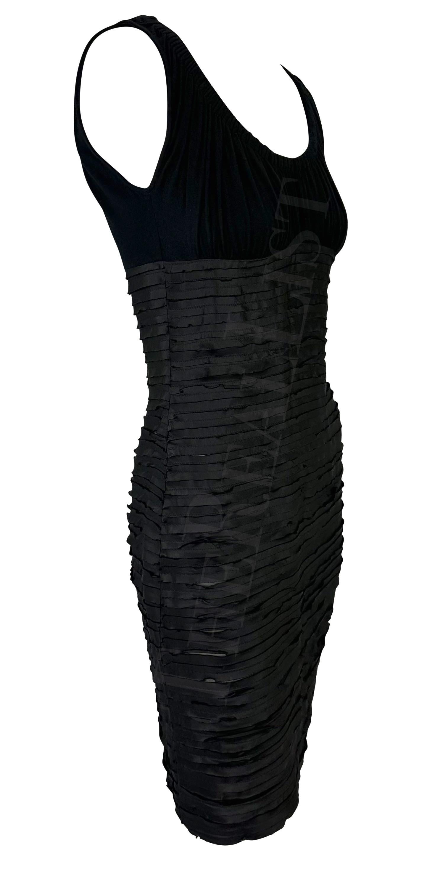 F/W 2005 Versace by Donatella Black Ruched Ribbon Bodycon Sheer Tube Dress For Sale 2
