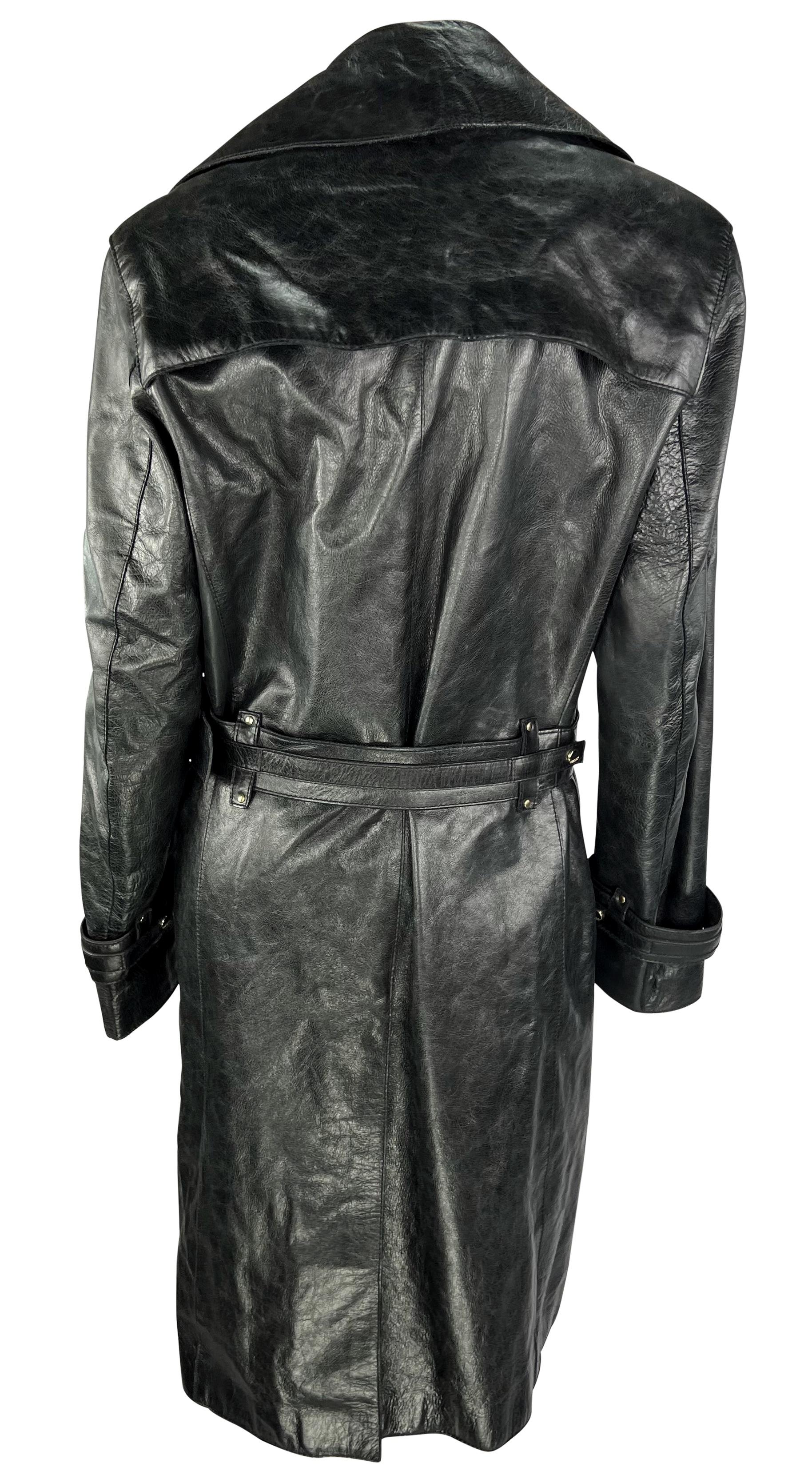 F/W 2005 Versace by Donatella Mens Runway Leather Raw Edge Belted Trench Coat 2