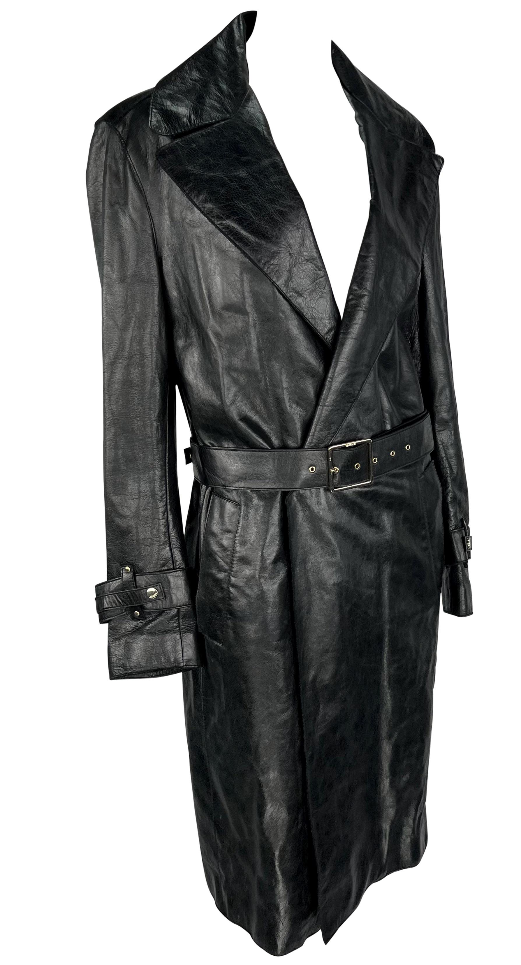 F/W 2005 Versace by Donatella Mens Runway Leather Raw Edge Belted Trench Coat 4