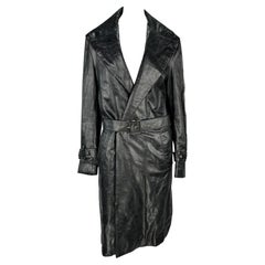 F/W 2005 Versace by Donatella Mens Runway Leather Raw Edge Belted Trench Coat