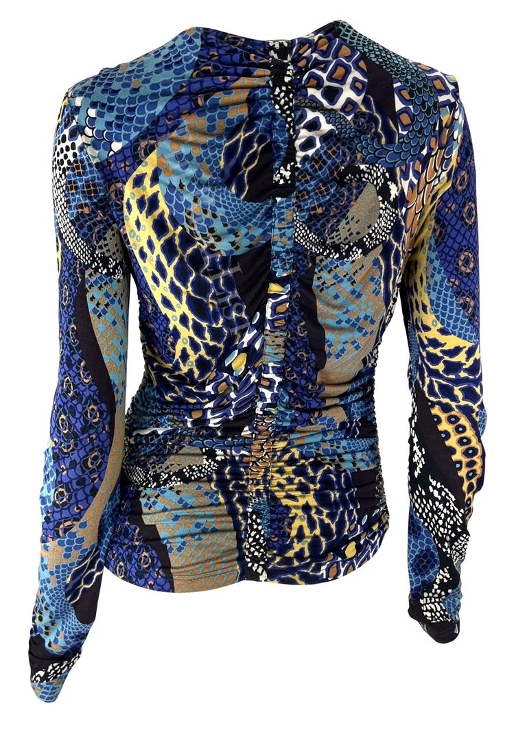 F/W 2005 Versace by Donatella Ruched Stretch Snake Print Long Sleeve