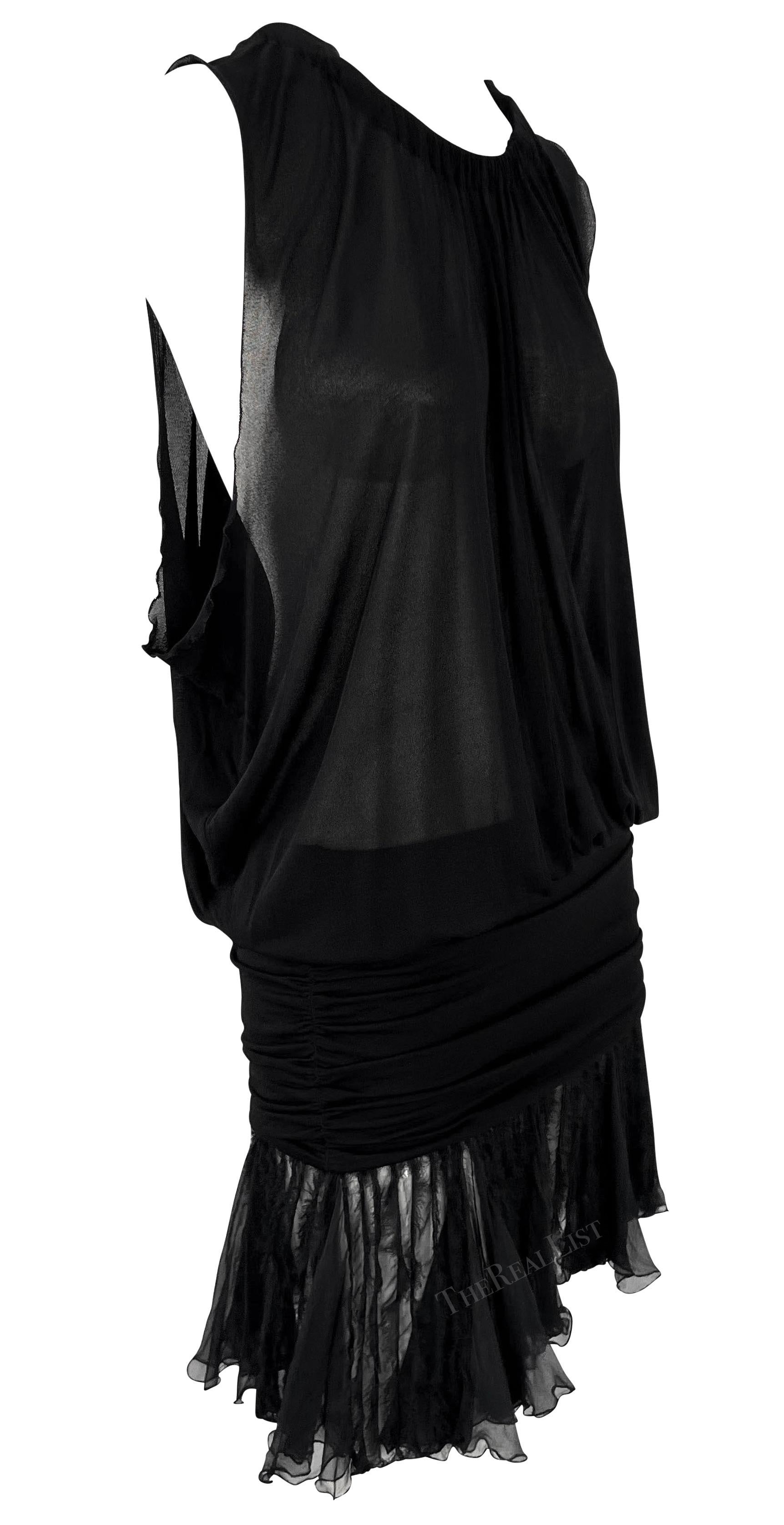 F/W 2005 Versace by Donatella Runway Black Sheer Raw Edge Mini Dress 6