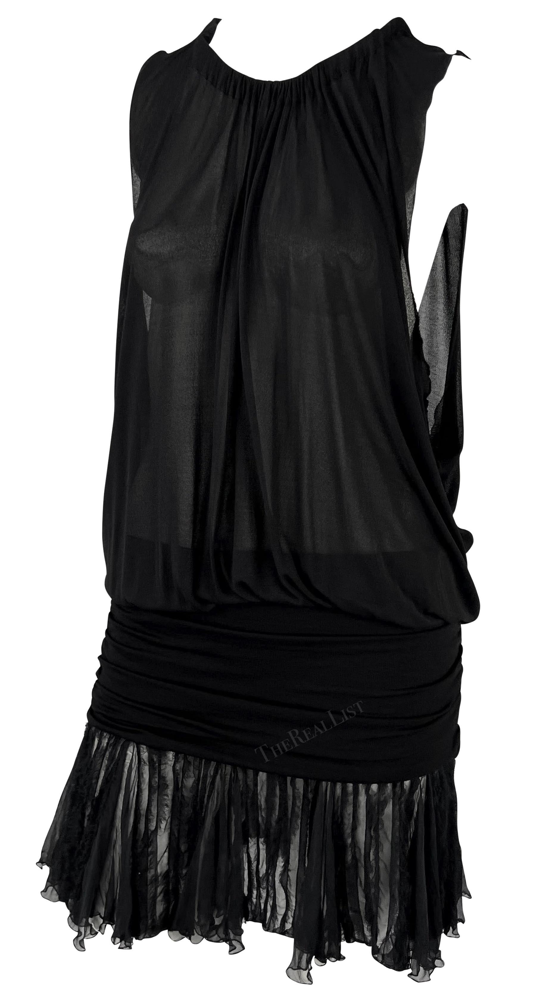 F/W 2005 Versace by Donatella Runway Black Sheer Raw Edge Mini Dress 1