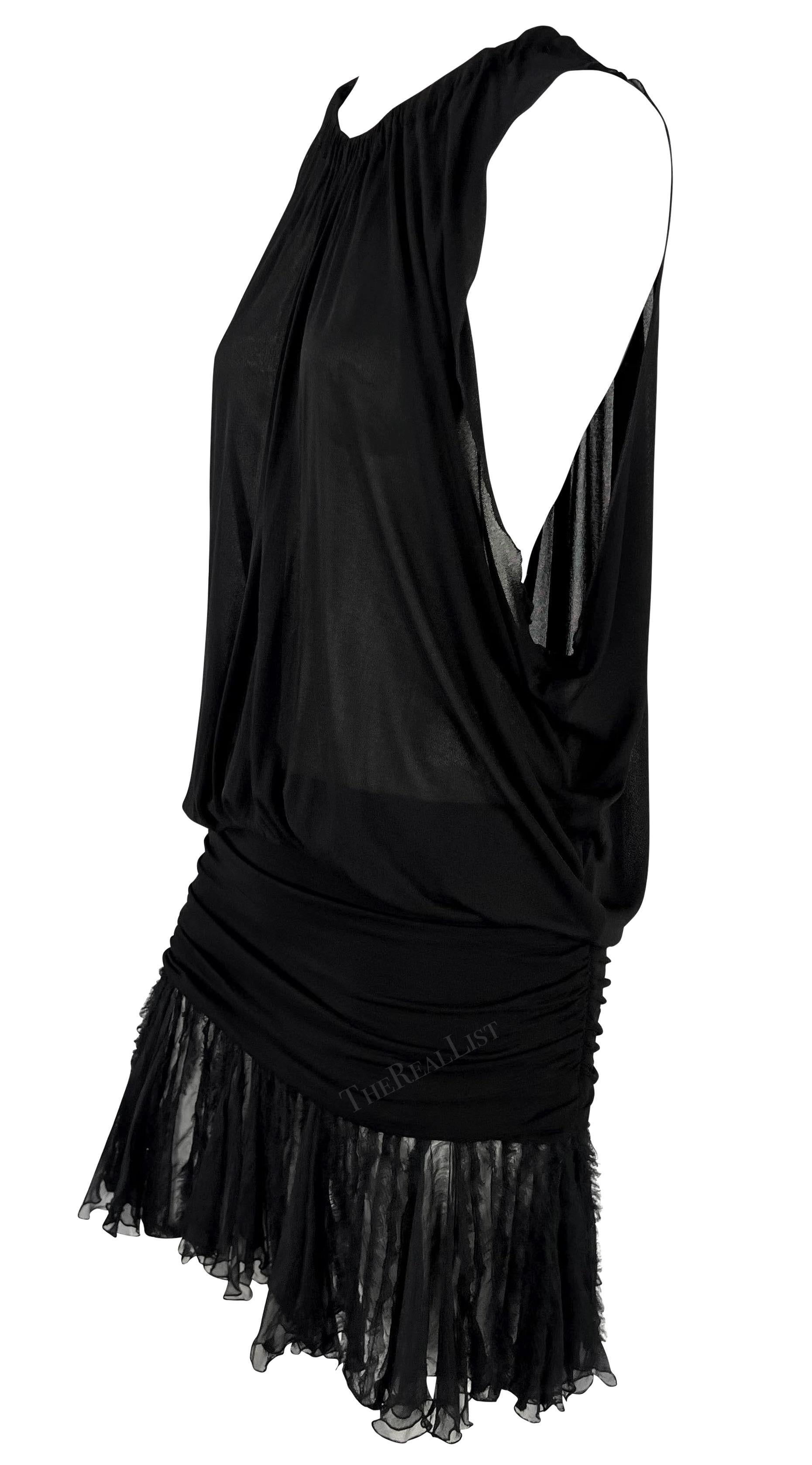 F/W 2005 Versace by Donatella Runway Black Sheer Raw Edge Mini Dress 2