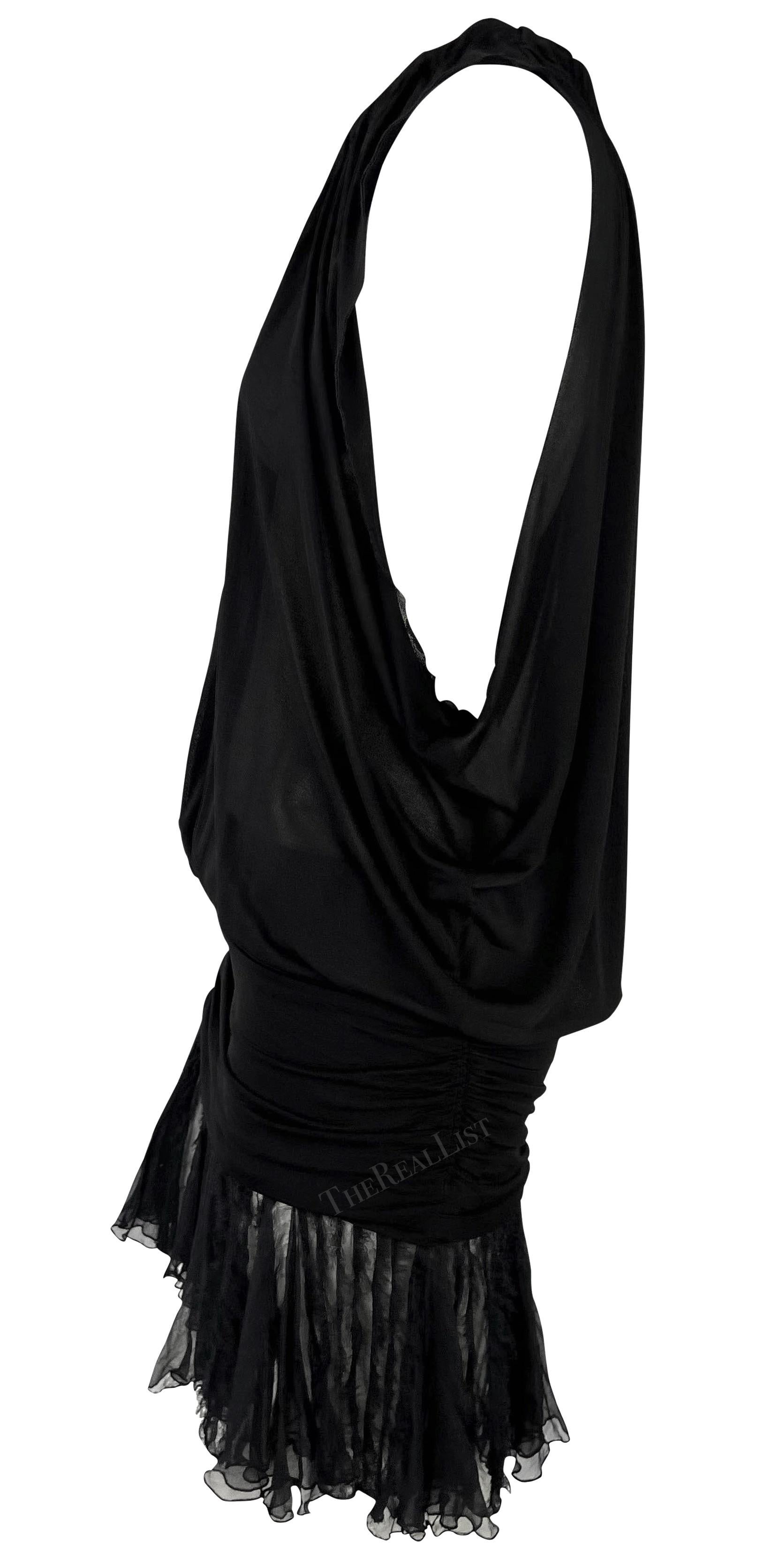 F/W 2005 Versace by Donatella Runway Black Sheer Raw Edge Mini Dress 3